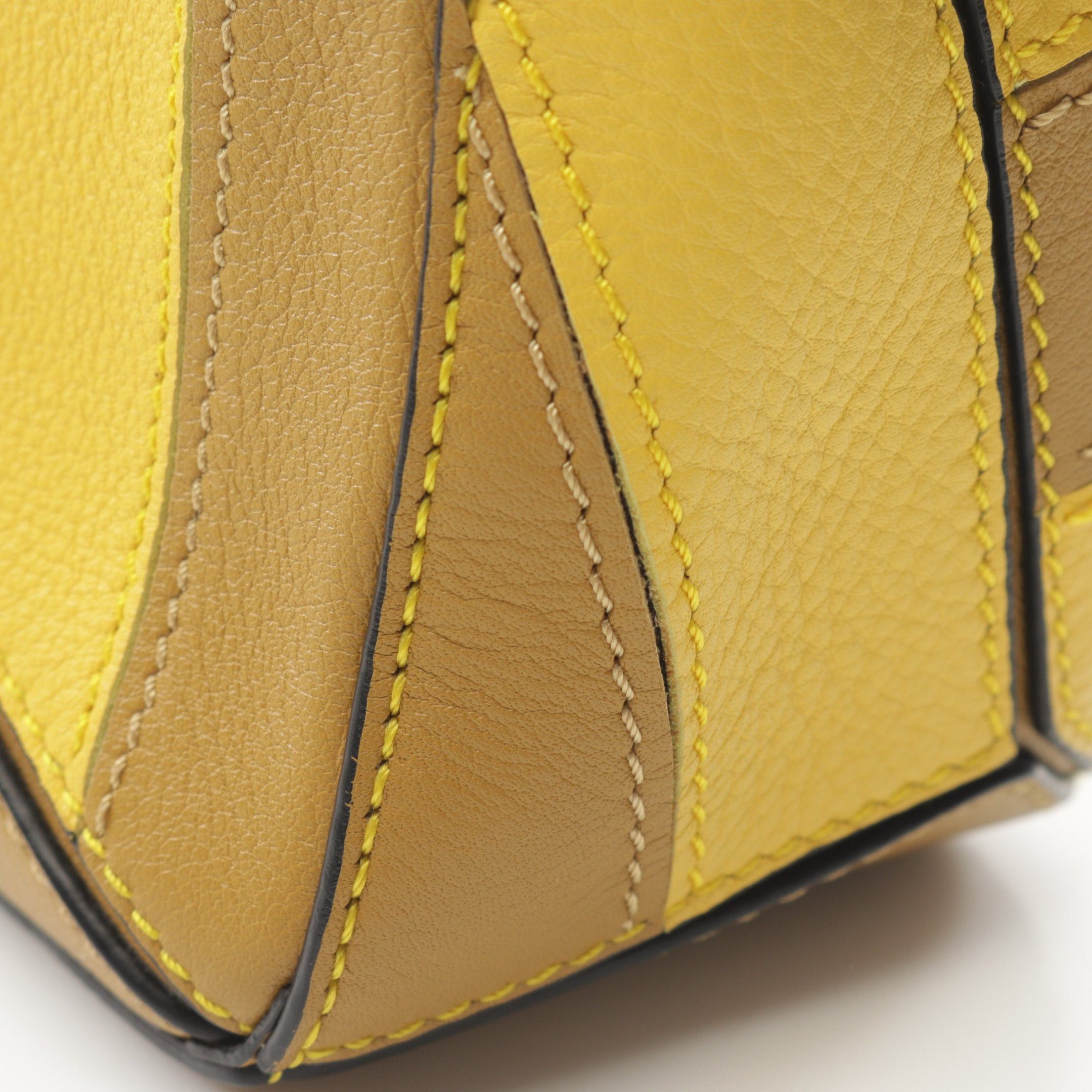 Loewe Loewe Puzzle Bag Mini Handbag Stripe Leather Yellow Brown Size ONE SIZE - 10 Thumbnail