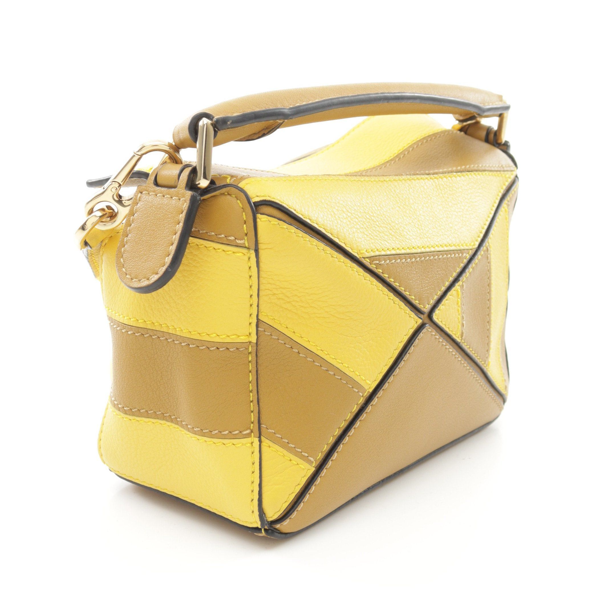 Loewe Loewe Puzzle Bag Mini Handbag Stripe Leather Yellow Brown Size ONE SIZE - 2 Thumbnail