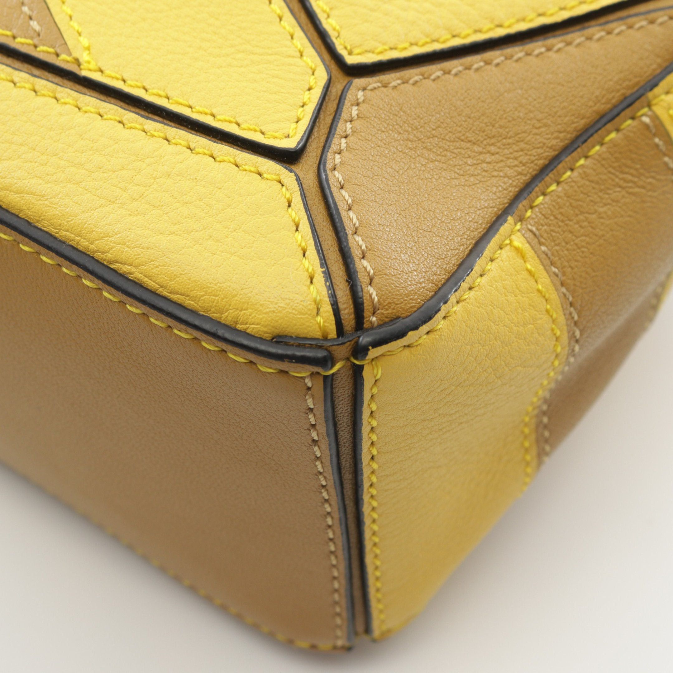Loewe Loewe Puzzle Bag Mini Handbag Stripe Leather Yellow Brown Size ONE SIZE - 5 Thumbnail