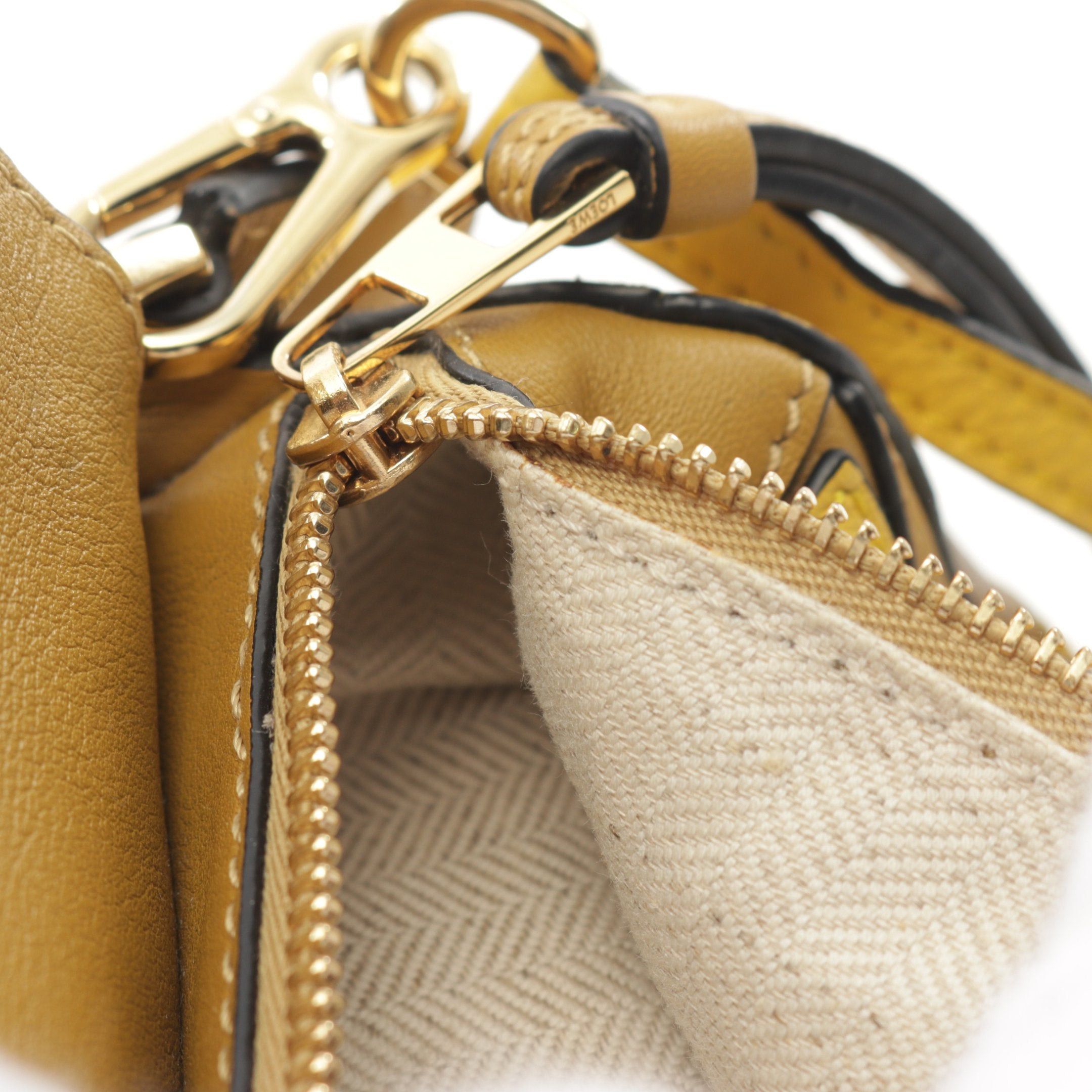 Loewe Loewe Puzzle Bag Mini Handbag Stripe Leather Yellow Brown Size ONE SIZE - 11 Thumbnail