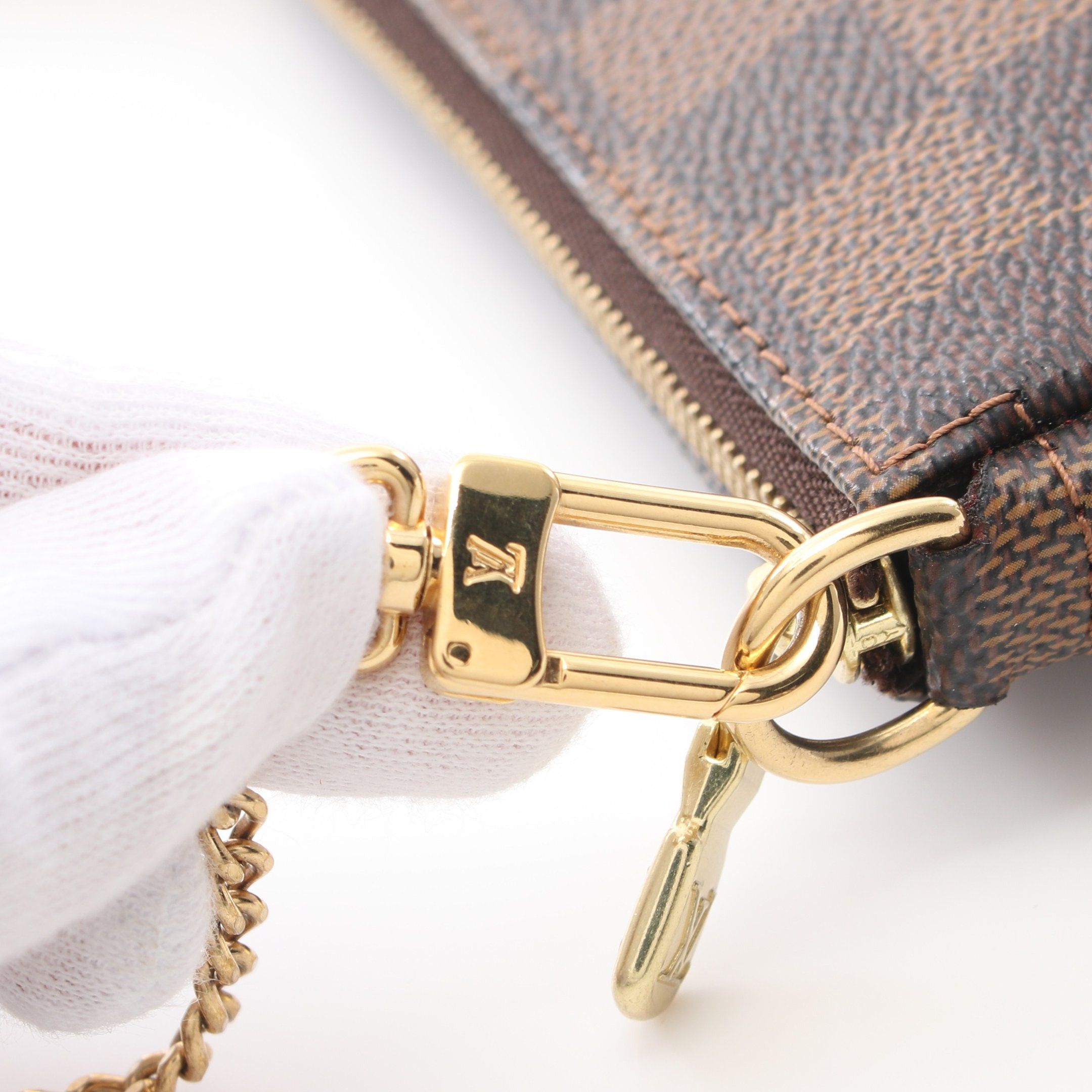 Louis Vuitton Louis Vuitton Mini Pochette Accessory Damier Ebene Chain Handbag Leather Brown Size ONE SIZE - 7 Thumbnail