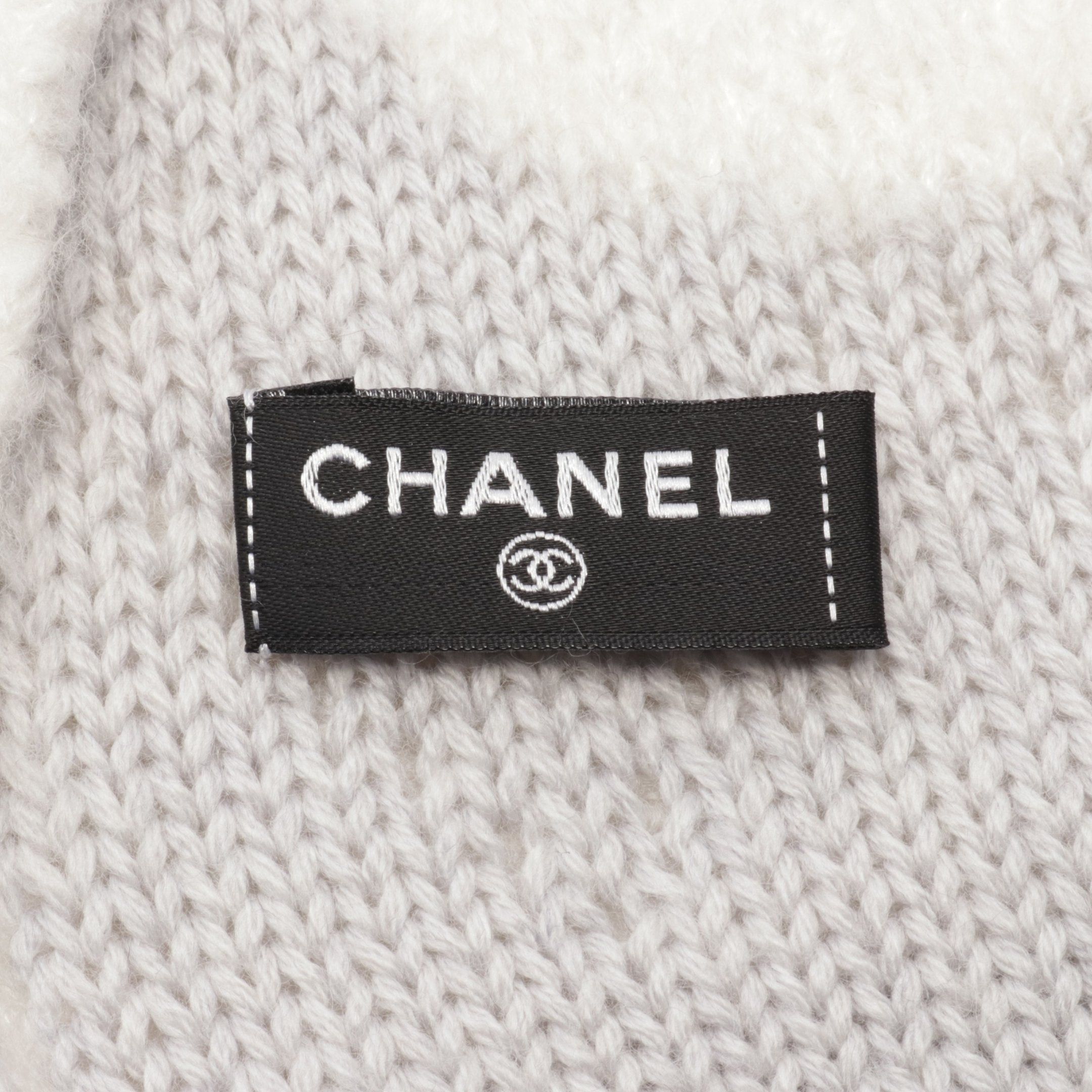 Chanel Chanel Coco Mark Camellia Scarf Logo Wool Cashmere Silk White Gray Size ONE SIZE - 2 Thumbnail