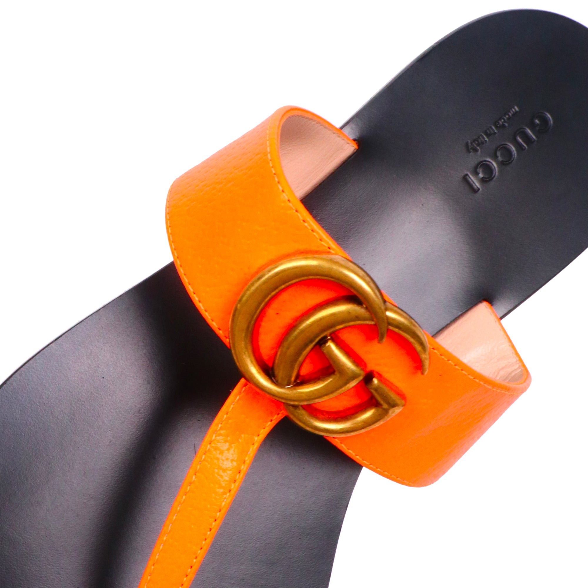 Gucci GUCCI - Marmont Par Amour Gucci sandals in neon orange grained leather (T39.5) Size US 8.5 / IT 38.5 - 3 Thumbnail