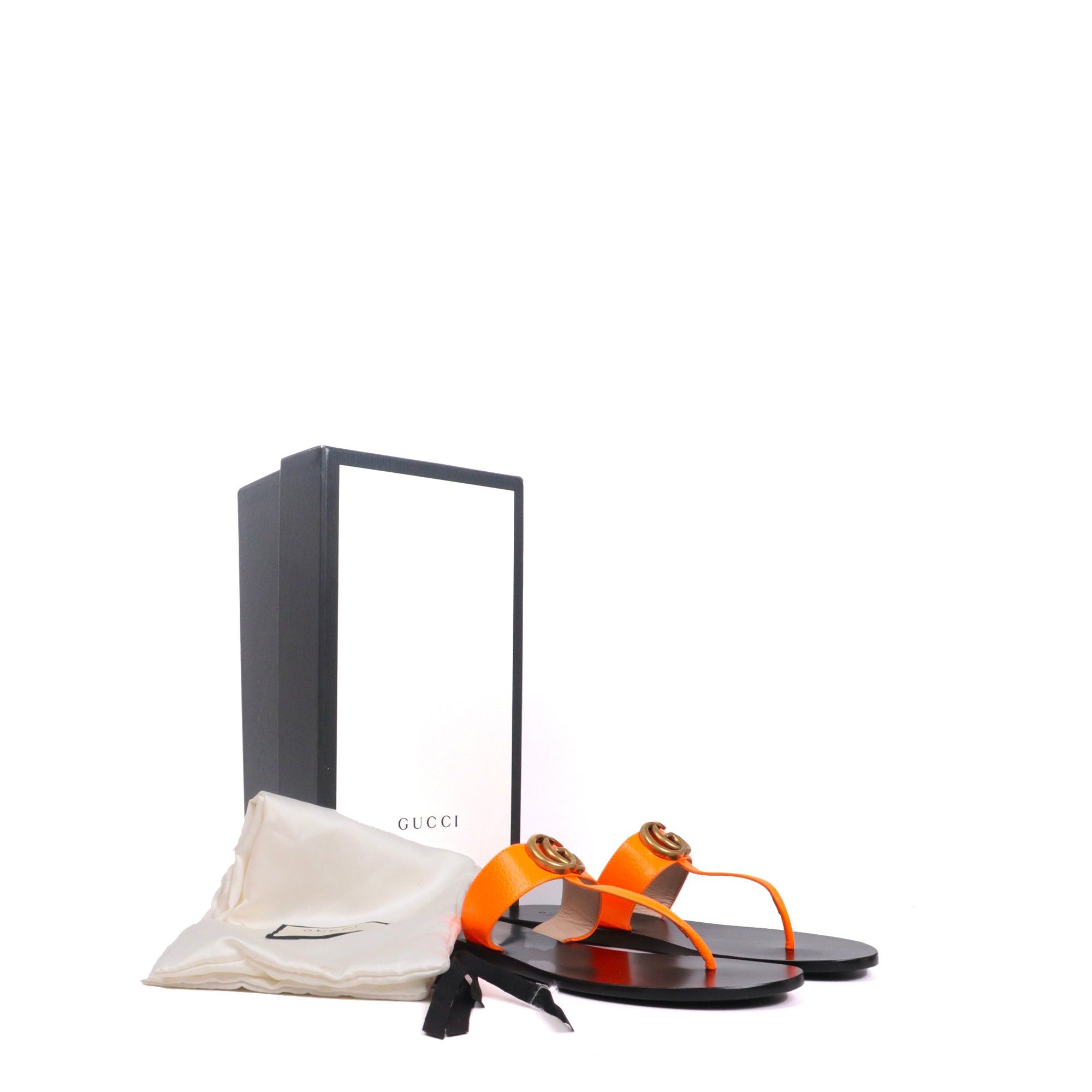Gucci GUCCI - Marmont Par Amour Gucci sandals in neon orange grained leather (T39.5) Size US 8.5 / IT 38.5 - 7 Thumbnail