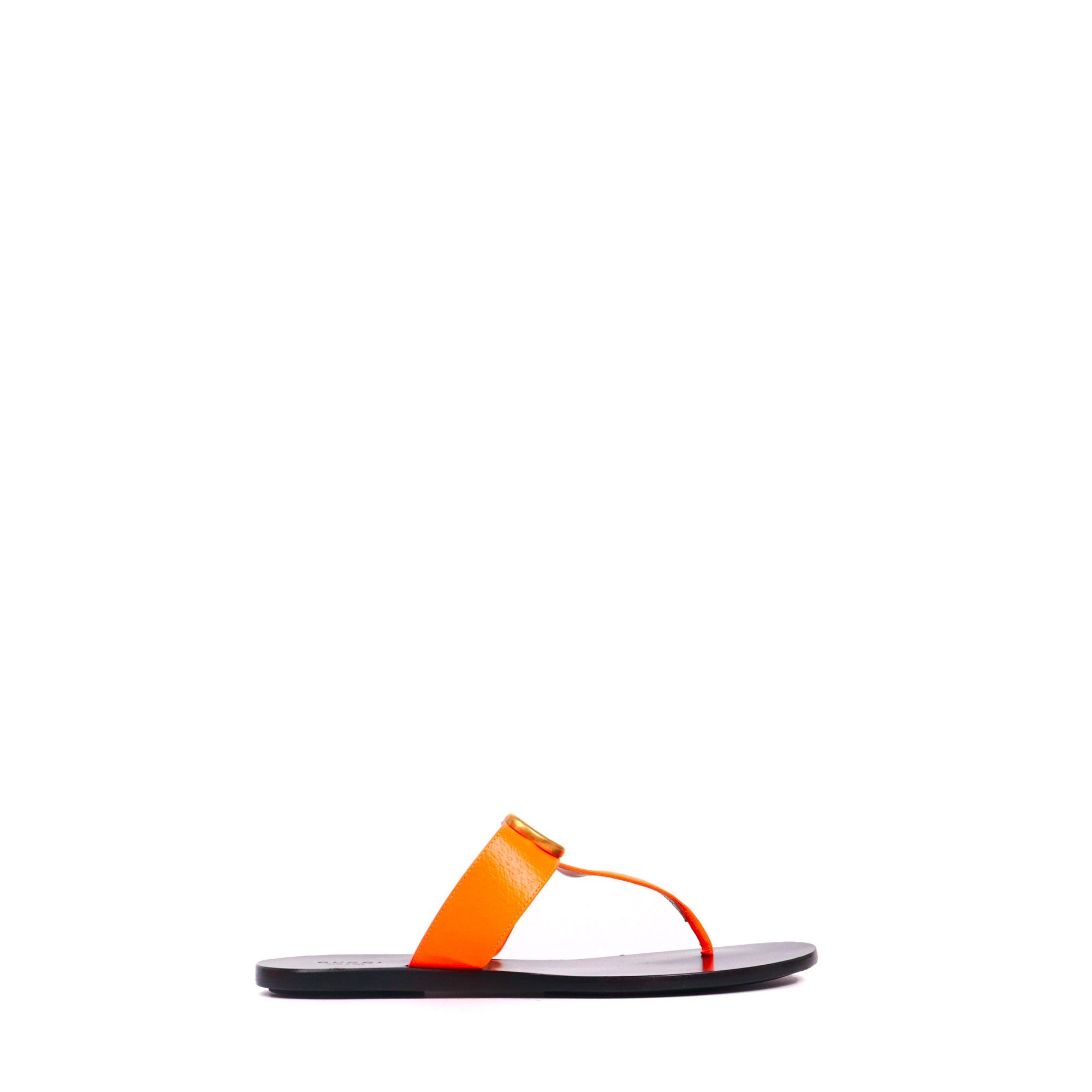Gucci GUCCI - Marmont Par Amour Gucci sandals in neon orange grained leather (T39.5) Size US 8.5 / IT 38.5 - 2 Thumbnail
