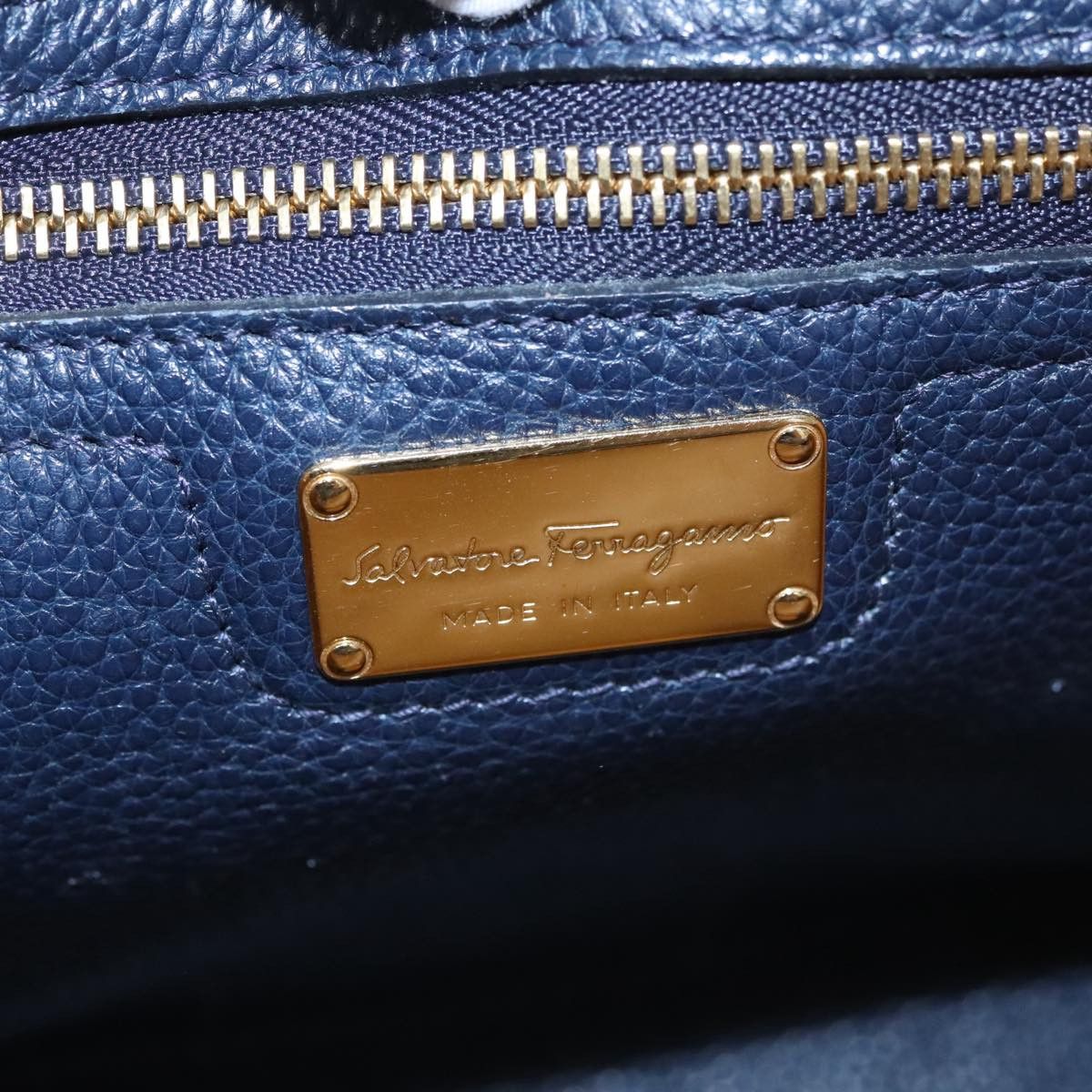 Salvatore Ferragamo Amy Navy Leather Tote Bag (Pre-Owned) Size ONE SIZE - 14 Thumbnail