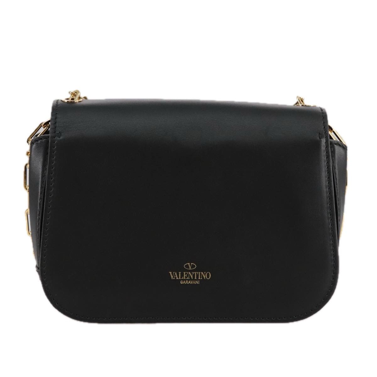 Valentino VALENTINO Chain Shoulder Bag Leather Black Gold