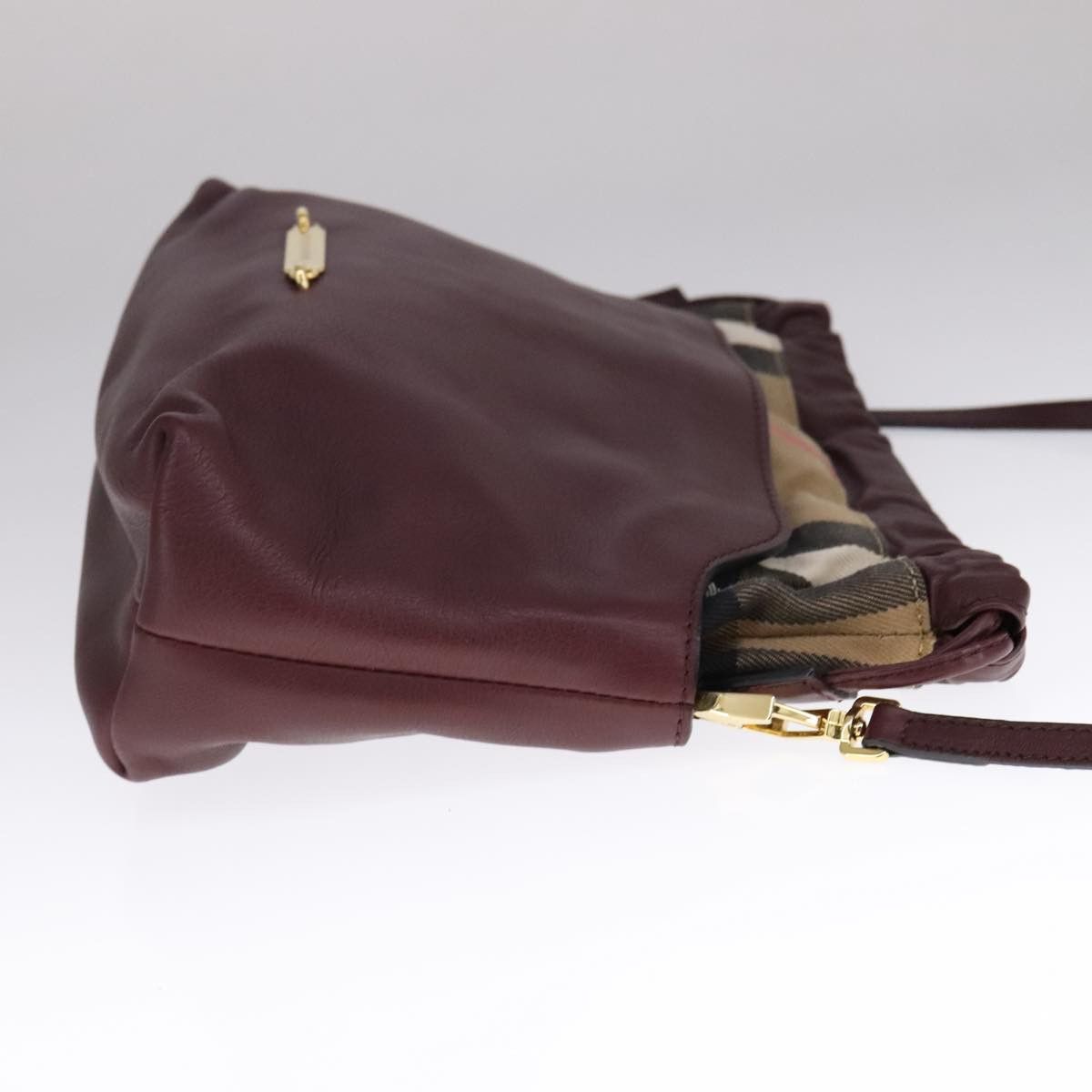 Burberry House Check Burgundy Leather Shoulder Bag (Pre-Owned) Size ONE SIZE - 4 Thumbnail