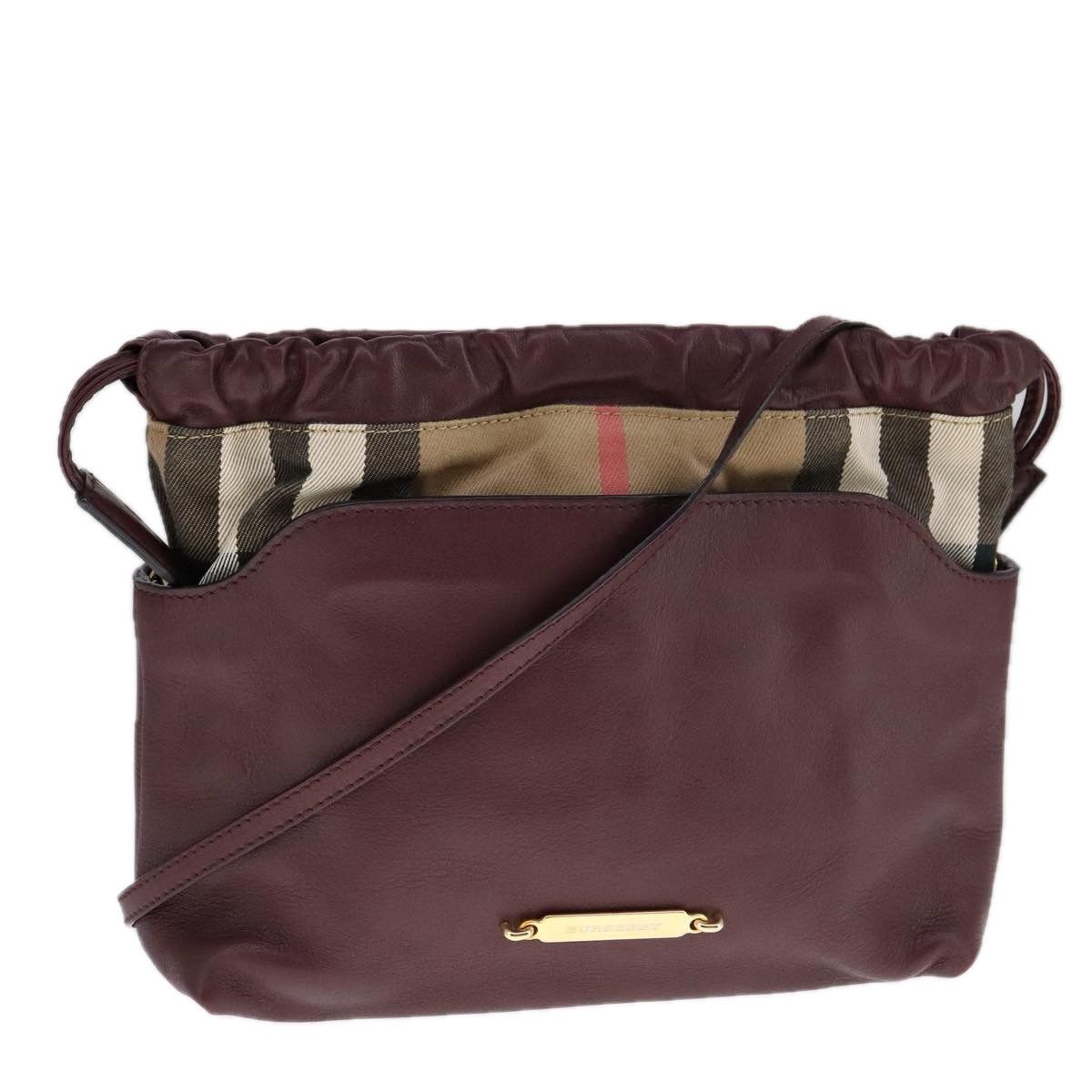 Burberry House Check Burgundy Leather Shoulder Bag (Pre-Owned) Size ONE SIZE - 15 Thumbnail