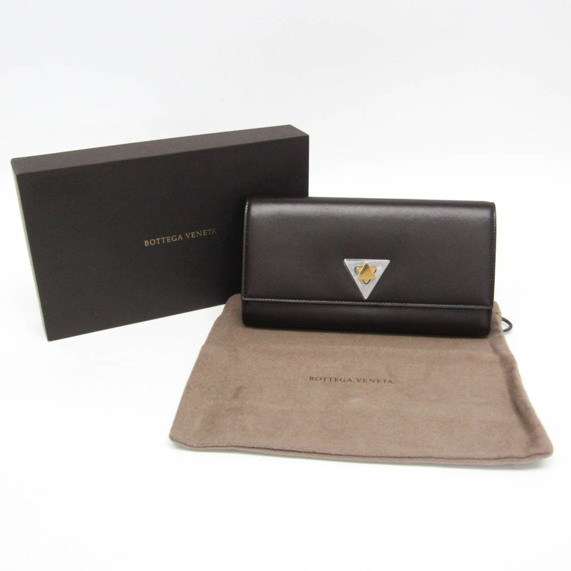 Bottega Veneta Bottega Veneta Triangle Turnlock Men,Women Calfskin Long Wallet (bi-fold) Dark Brown Size ONE SIZE - 2 Thumbnail