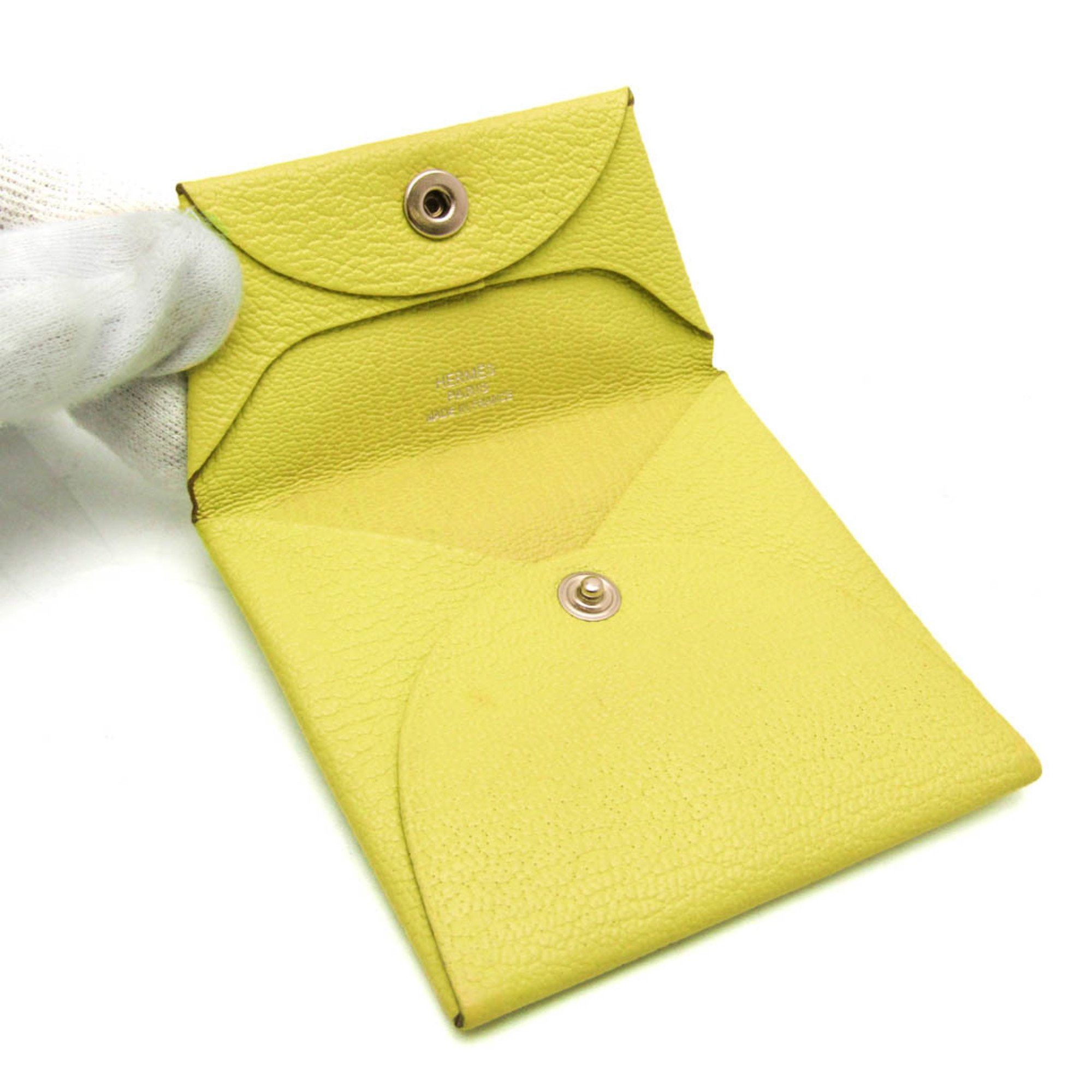 Hermes Hermes Bastia Women's Chevre Leather Coin Purse/coin Case Yellow Size ONE SIZE - 3 Thumbnail
