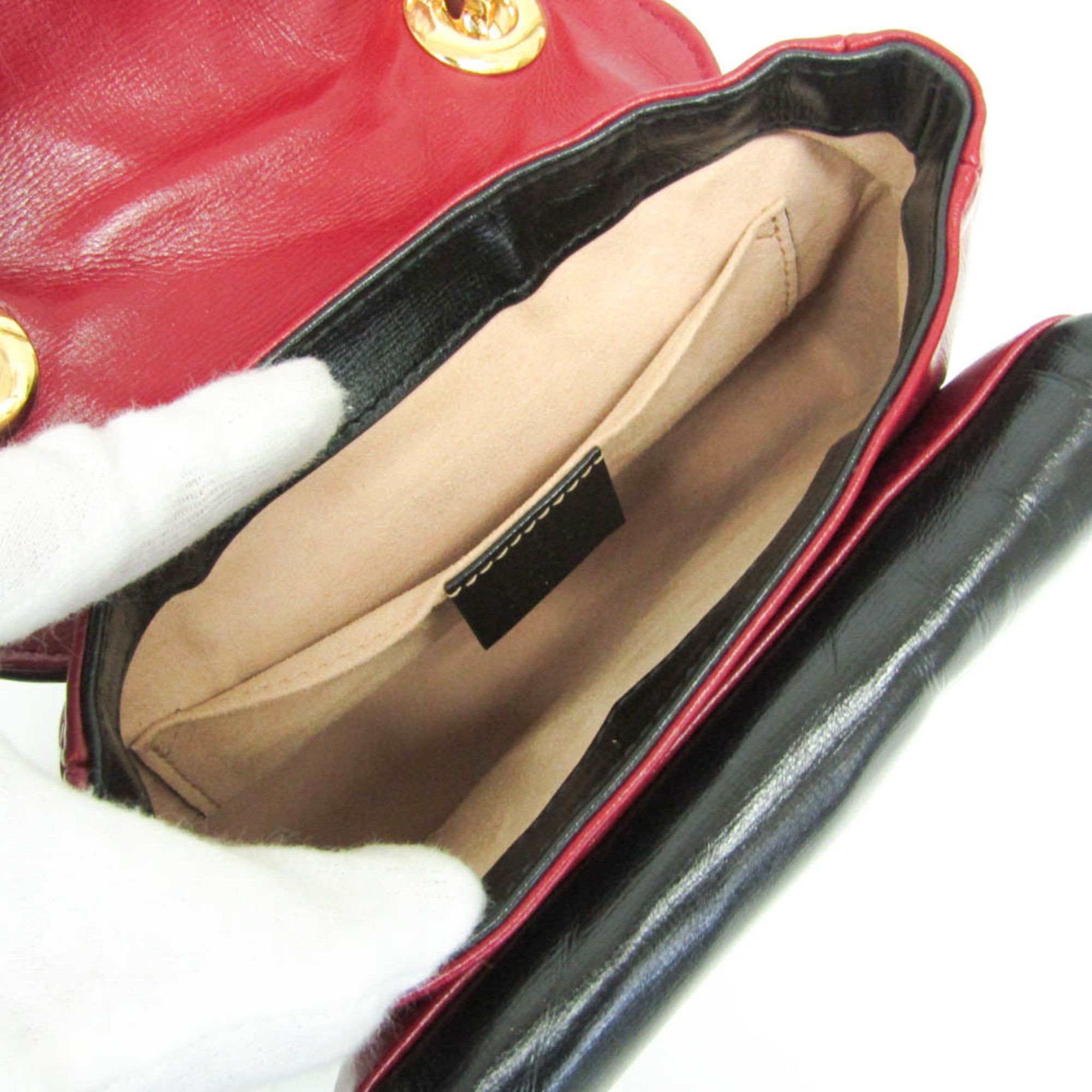 Gucci Gucci Interlocking G Chain Shoulder Bag 576423 Women's Leather Shoulder Bag Black,Red Color Size ONE SIZE - 3 Thumbnail