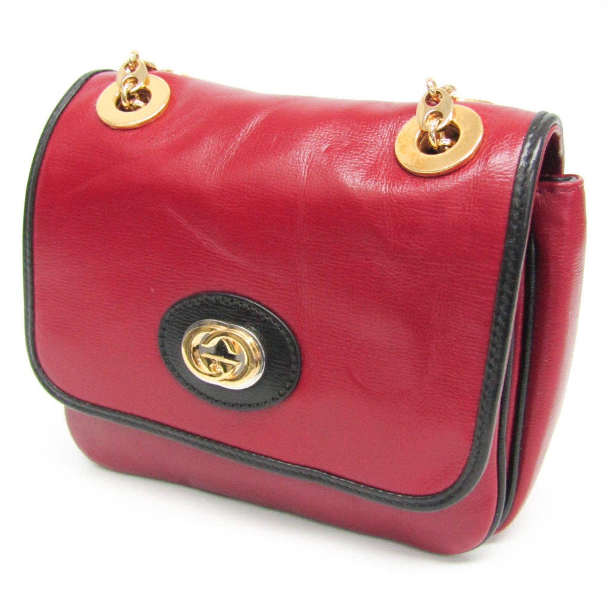 Gucci Gucci Interlocking G Chain Shoulder Bag 576423 Women's Leather Shoulder Bag Black,Red Color Size ONE SIZE - 5 Thumbnail