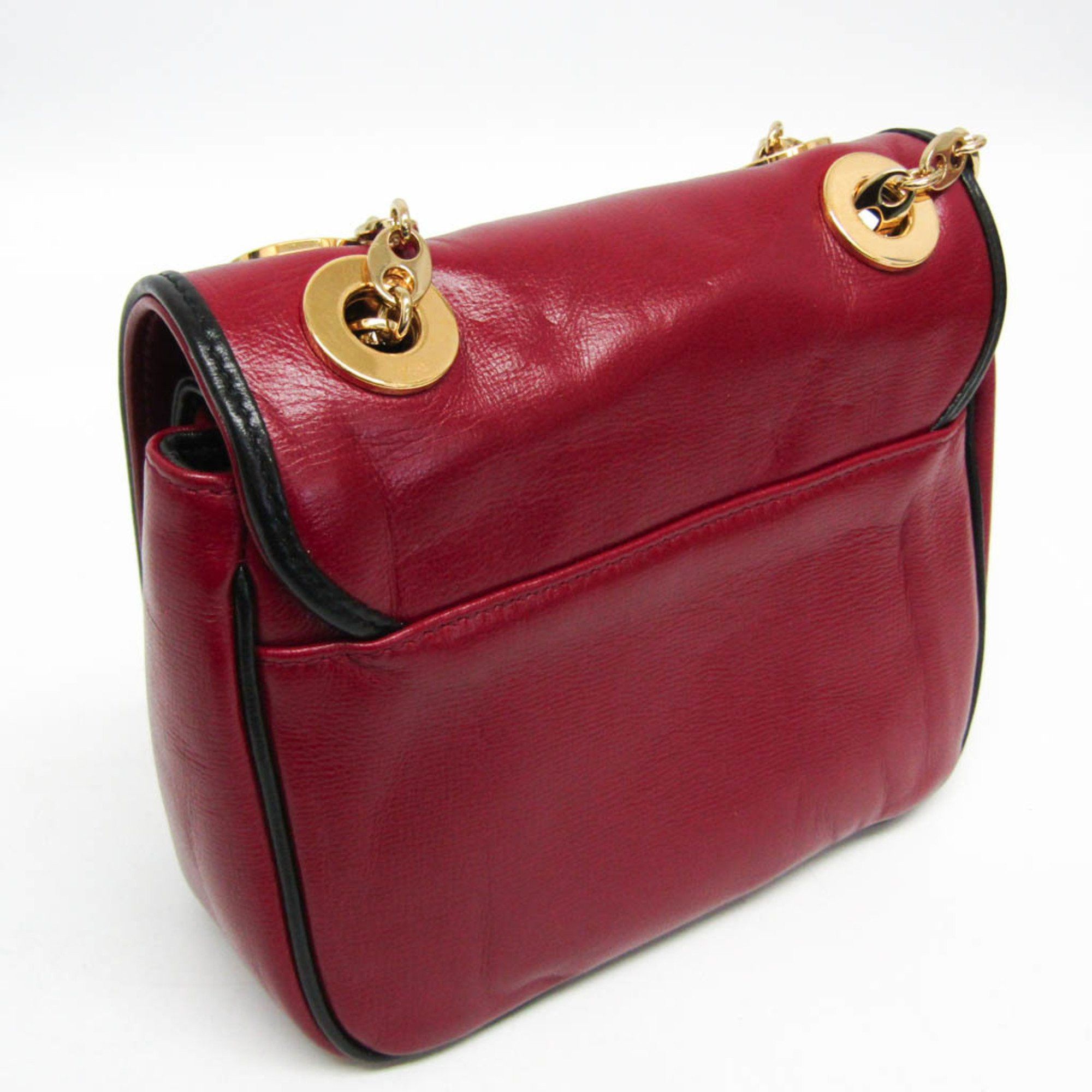 Gucci Gucci Interlocking G Chain Shoulder Bag 576423 Women's Leather Shoulder Bag Black,Red Color Size ONE SIZE - 6 Thumbnail
