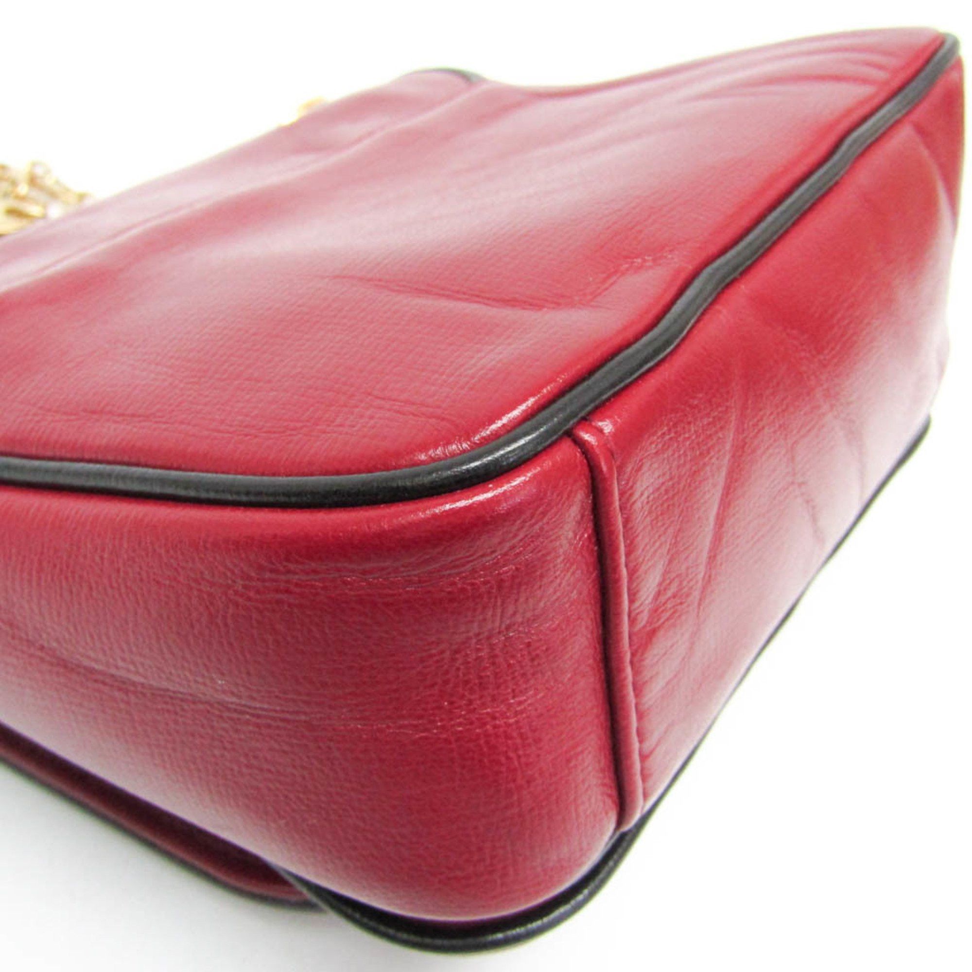 Gucci Gucci Interlocking G Chain Shoulder Bag 576423 Women's Leather Shoulder Bag Black,Red Color Size ONE SIZE - 4 Thumbnail