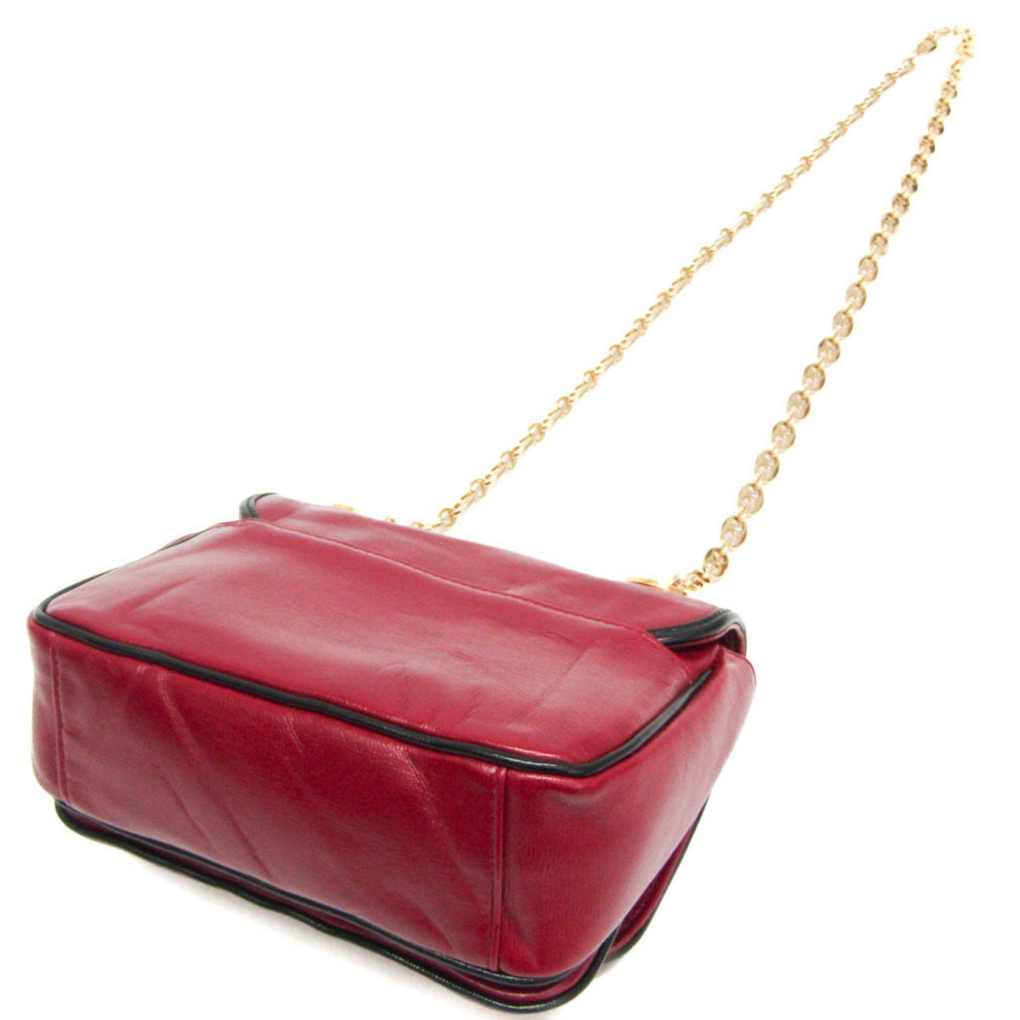 Gucci Gucci Interlocking G Chain Shoulder Bag 576423 Women's Leather Shoulder Bag Black,Red Color Size ONE SIZE - 2 Thumbnail