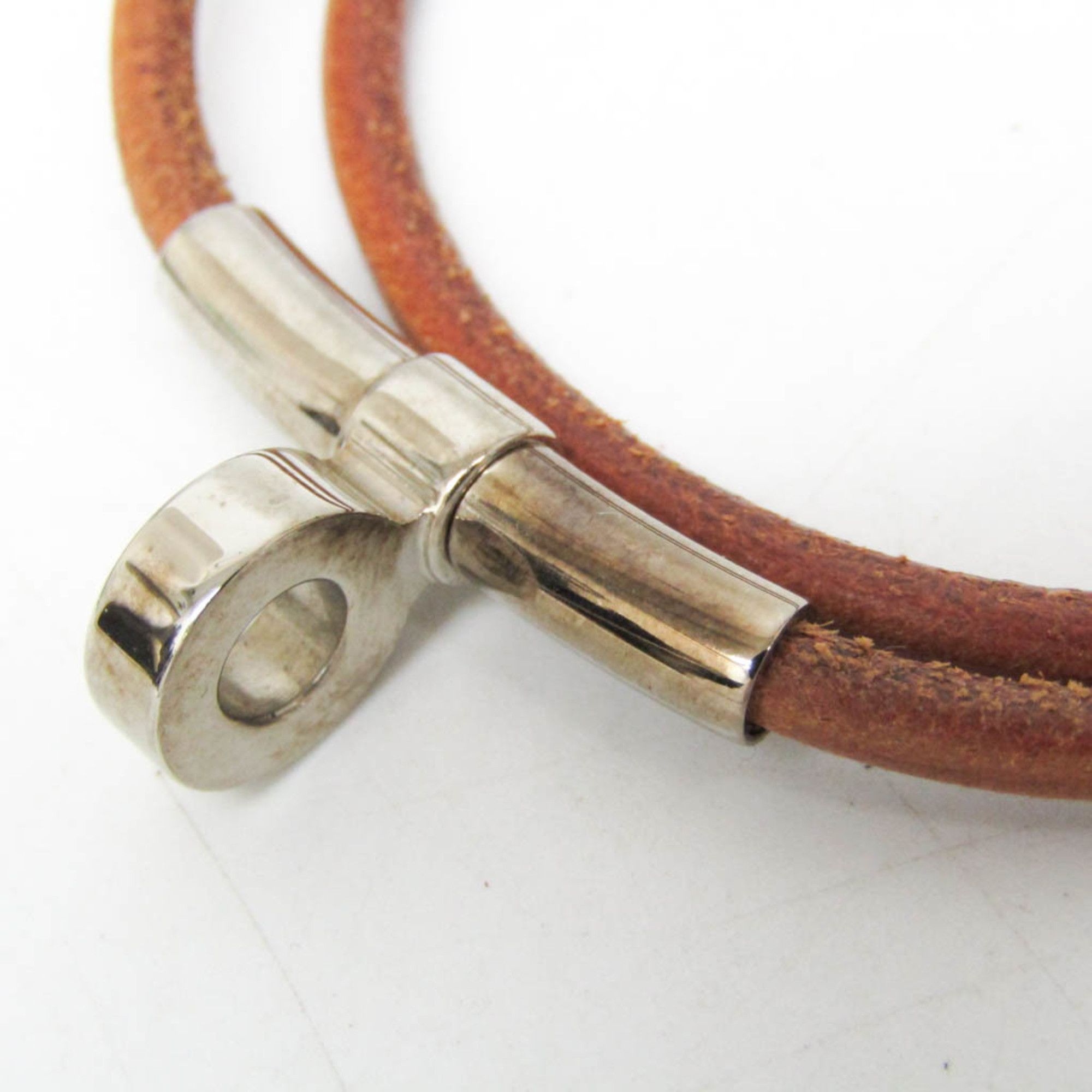 Hermes Hermes Kite Choker Leather,Metal Bangle Brown,Silver Size ONE SIZE - 3 Thumbnail