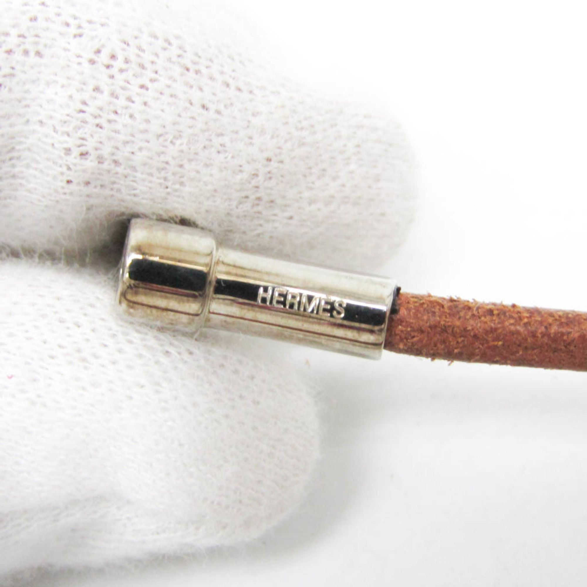 Hermes Hermes Kite Choker Leather,Metal Bangle Brown,Silver Size ONE SIZE - 7 Thumbnail