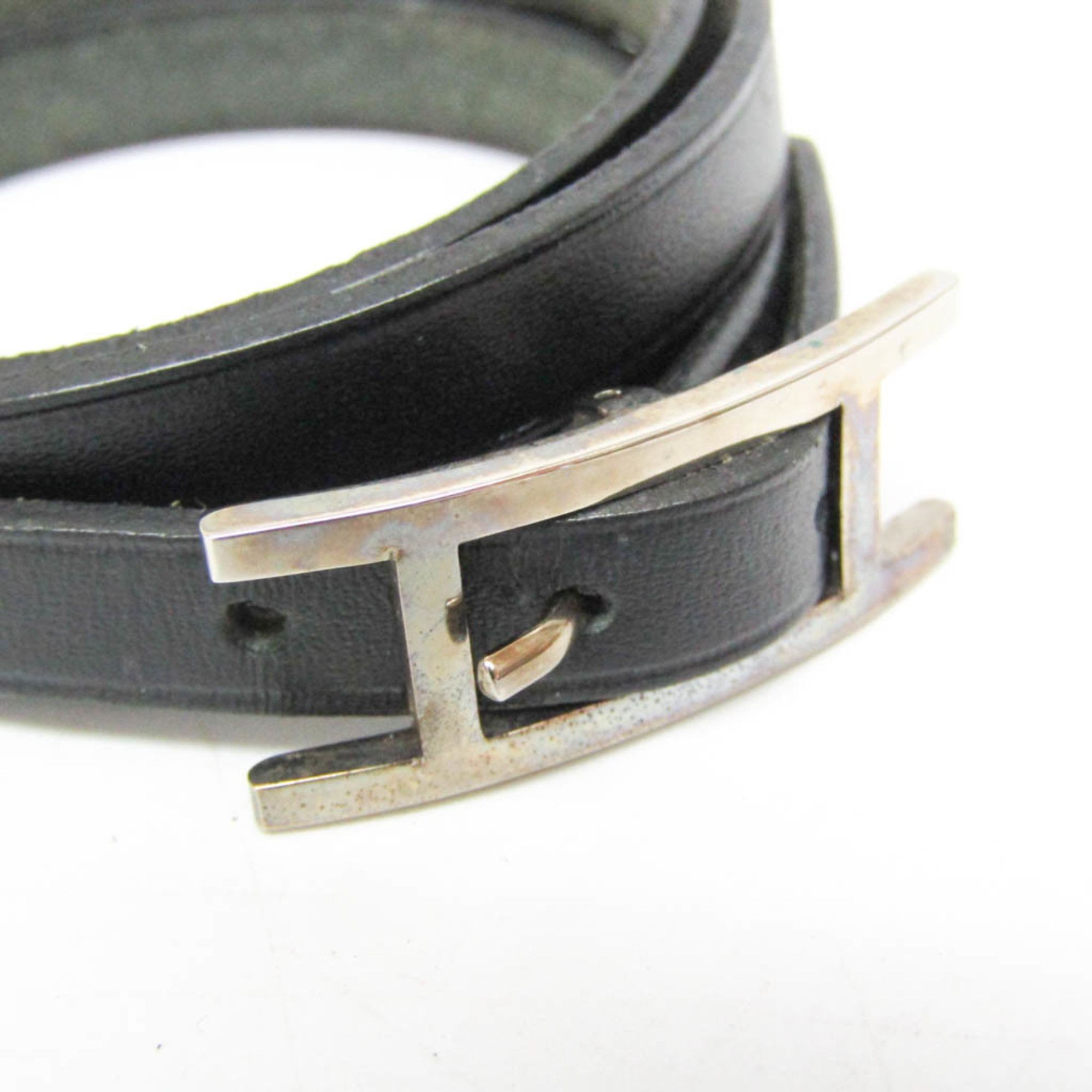 Hermes Hermes Hapi Triple Bracelet Choker Leather,Metal Bangle Black,Silver Size ONE SIZE - 3 Thumbnail