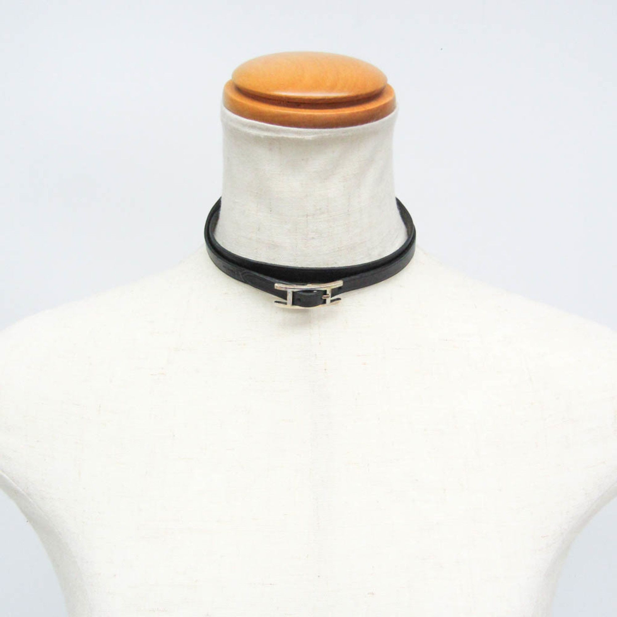 Hermes Hermes Hapi Triple Bracelet Choker Leather,Metal Bangle Black,Silver Size ONE SIZE - 12 Thumbnail