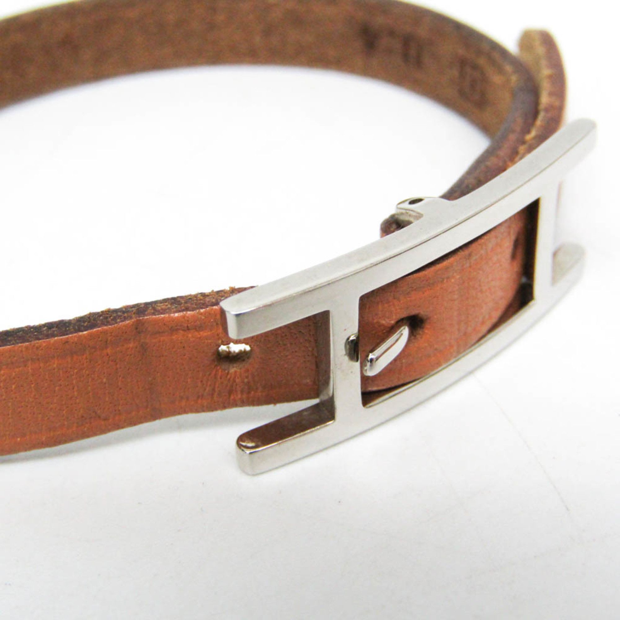 Hermes Hermes Hapi Leather,Metal Bangle Brown,Silver Size ONE SIZE - 3 Thumbnail