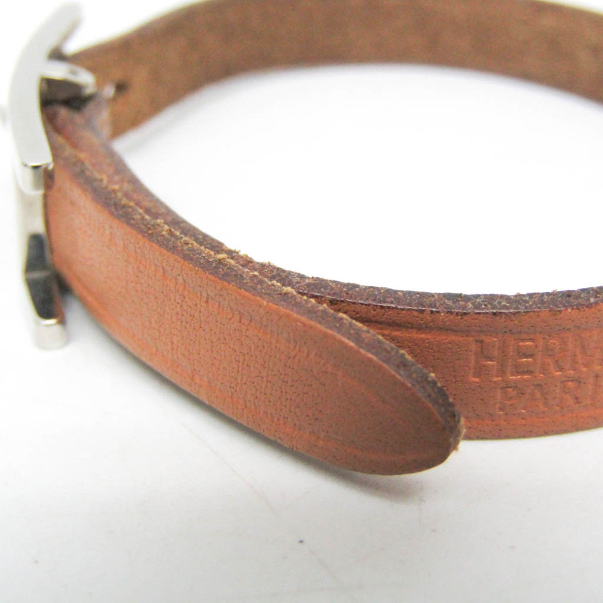 Hermes Hermes Hapi Leather,Metal Bangle Brown,Silver Size ONE SIZE - 4 Thumbnail