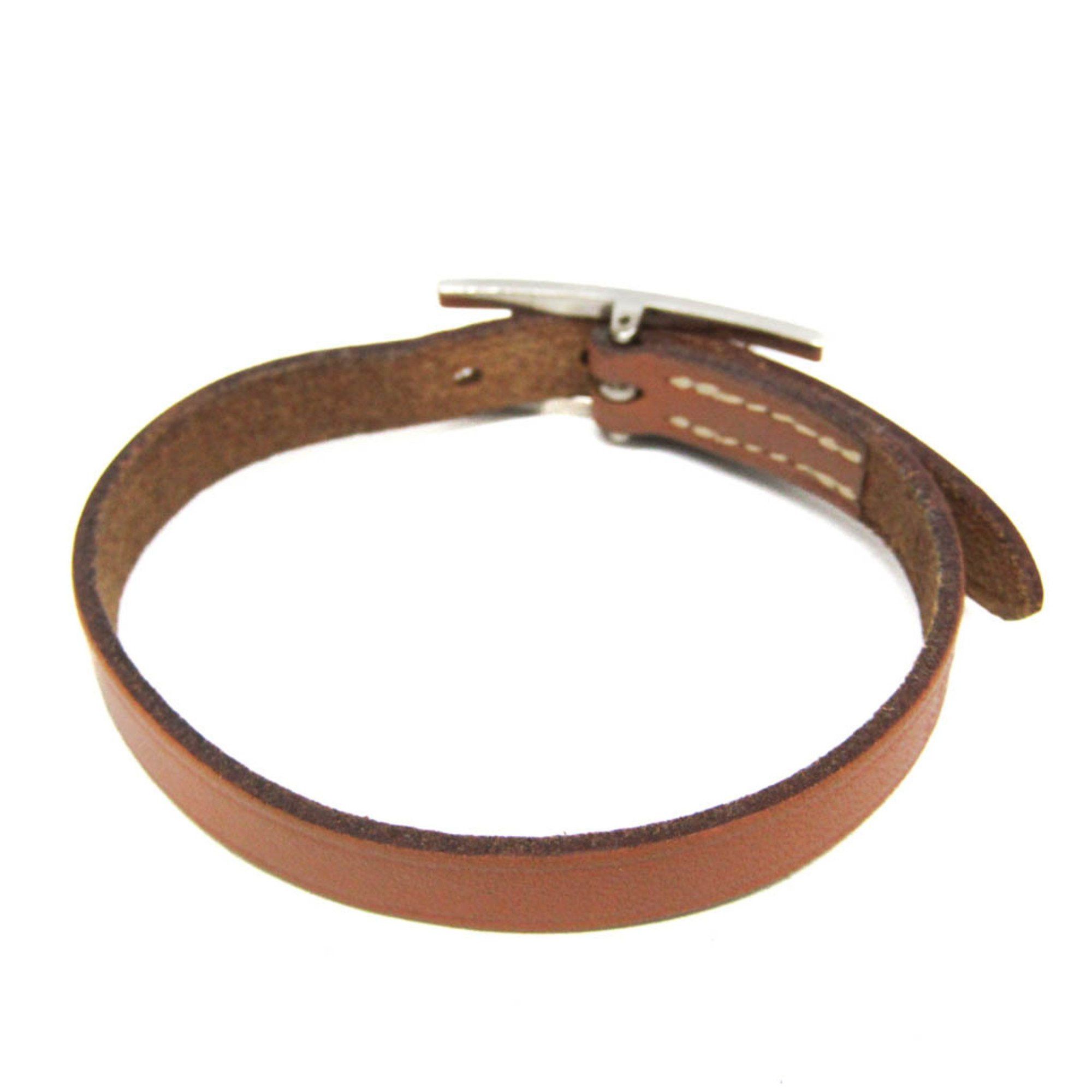 Hermes Hermes Hapi Leather,Metal Bangle Brown,Silver Size ONE SIZE - 2 Thumbnail