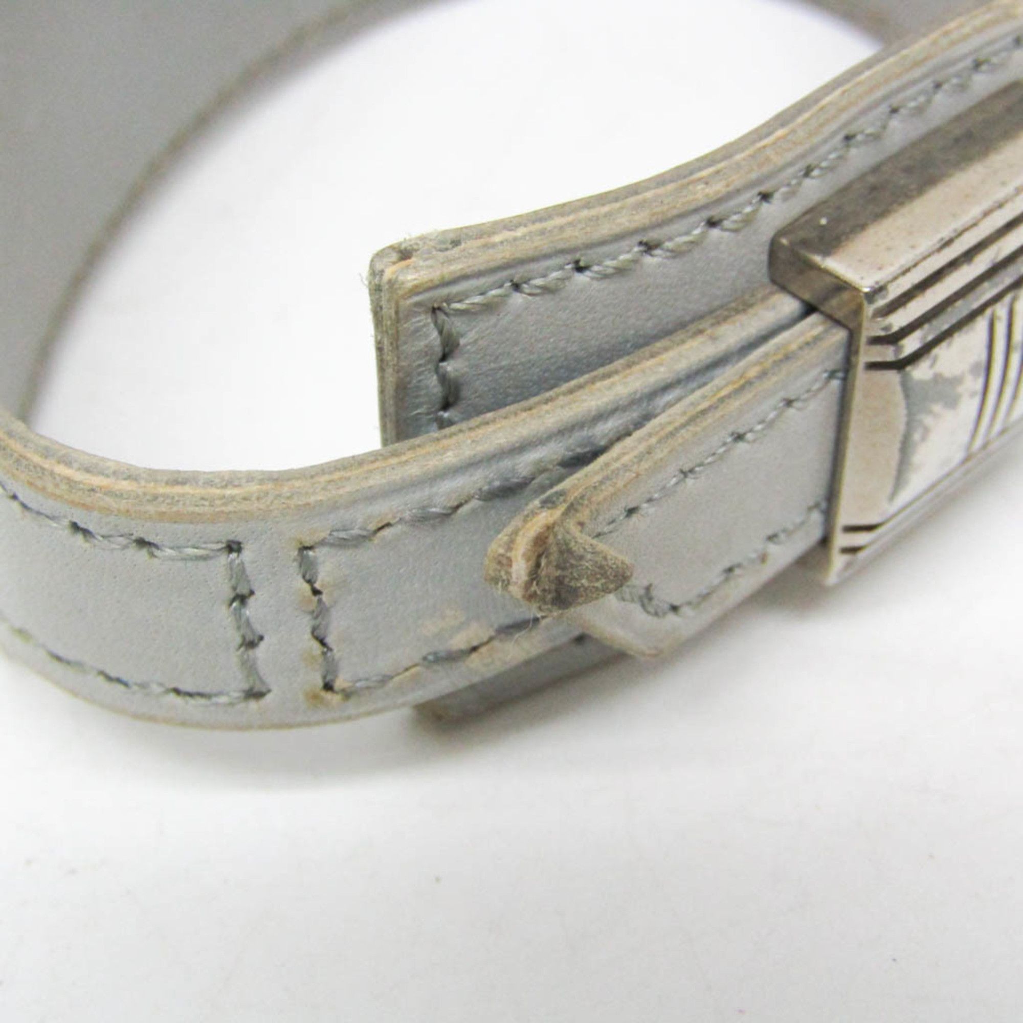 Hermes Hermes Artemis Leather,Metal Bangle Light Blue Gray,Silver Size ONE SIZE - 3 Thumbnail