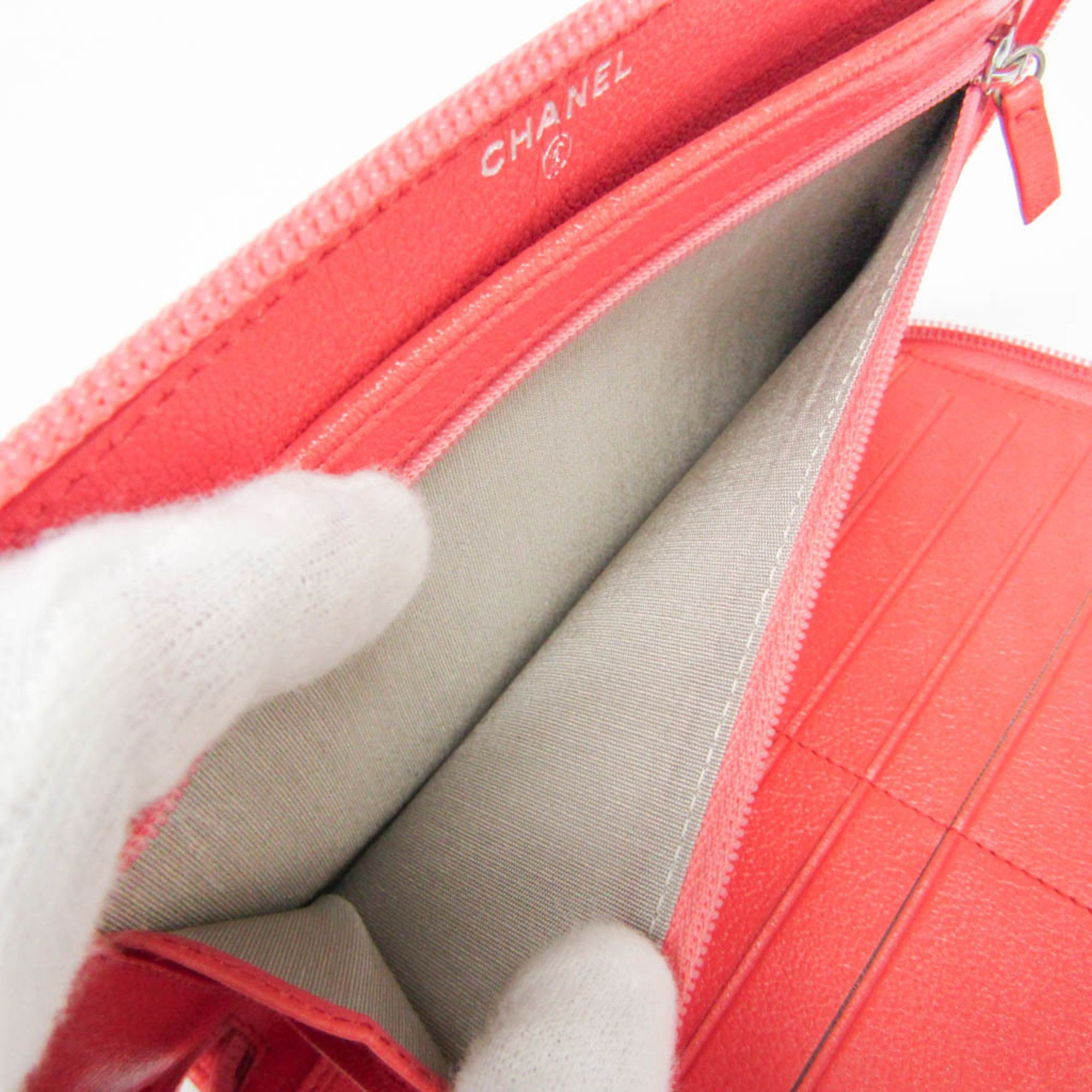 Chanel Chanel Camellia Women's Leather Long Wallet (bi-fold) Coral Pink Size ONE SIZE - 8 Thumbnail