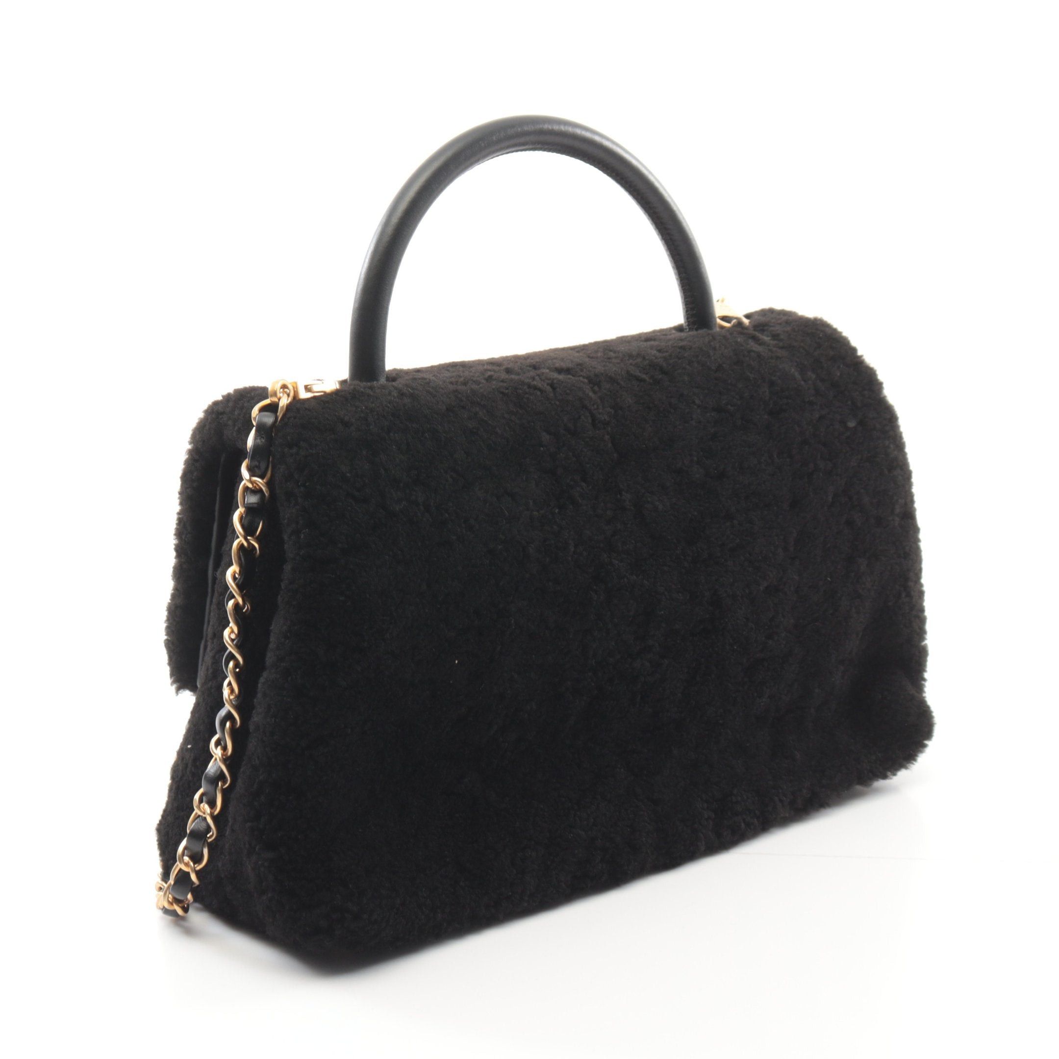 Chanel Coco Handle Top Flap Bag Matelasse Handbag Mouton Black Gold Hardware
