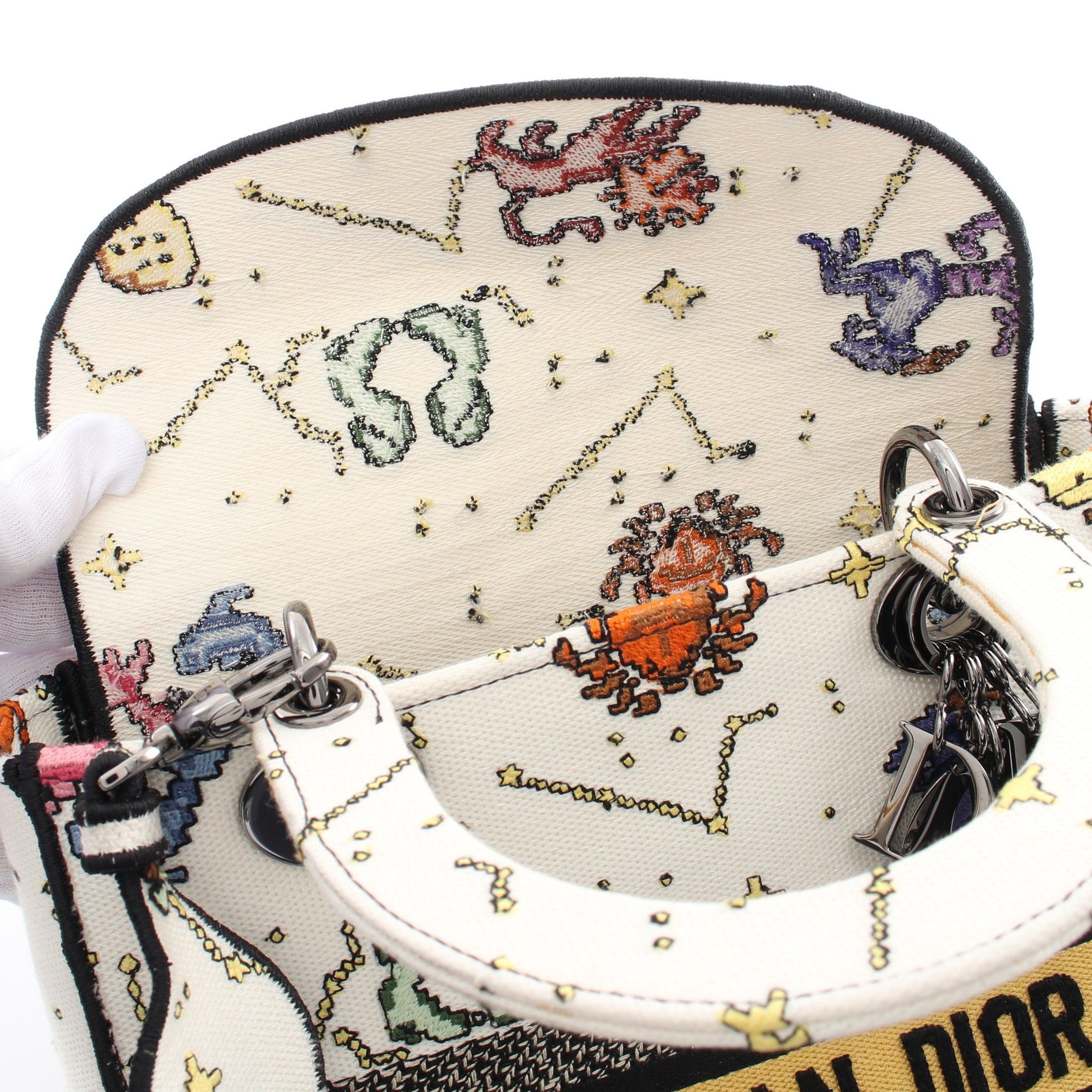Dior Dior Lady Medium Handbag Canvas White Multicolor Size ONE SIZE - 8 Thumbnail