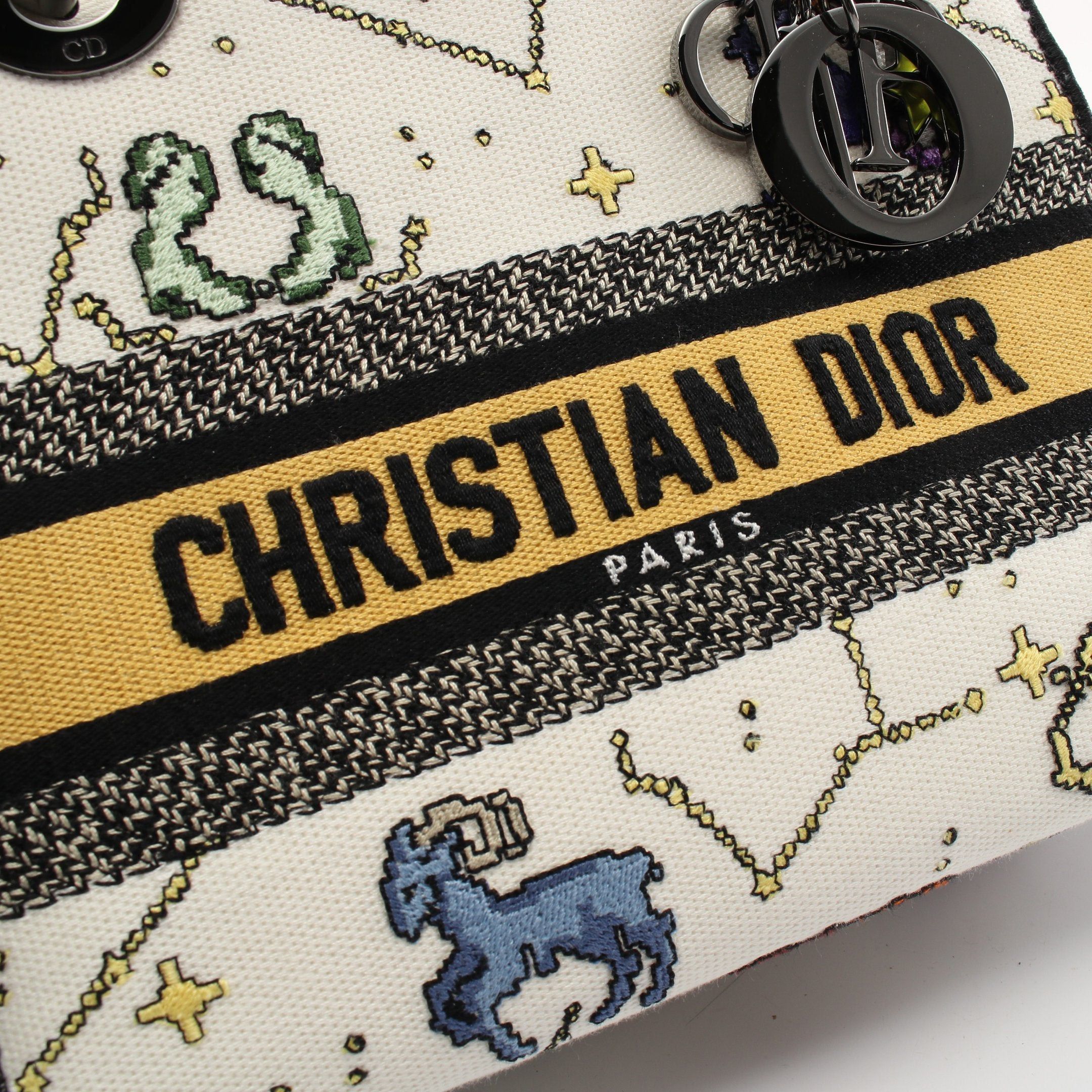 Dior Dior Lady Medium Handbag Canvas White Multicolor Size ONE SIZE - 11 Thumbnail