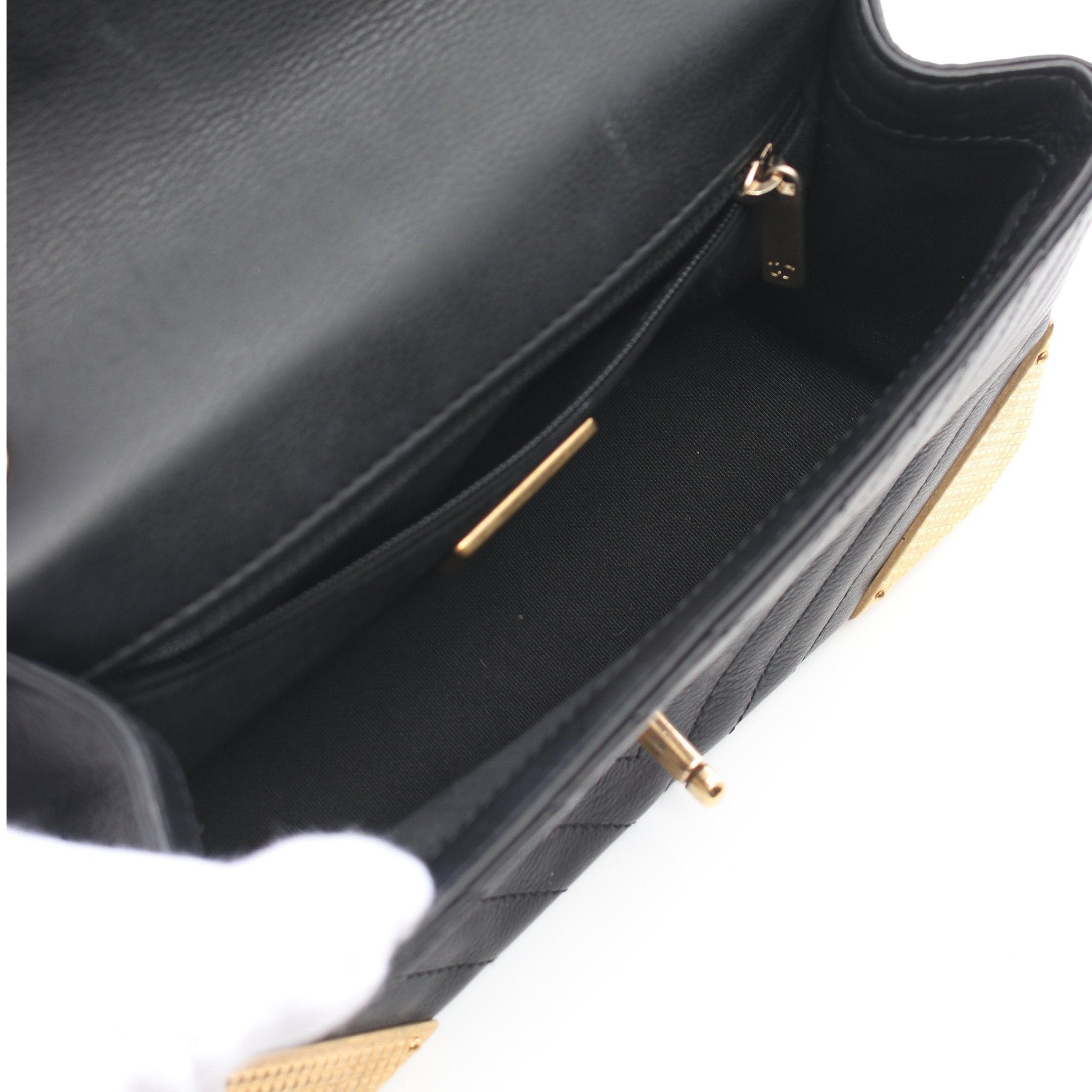 Chanel Chanel V-Stitch Double Chain Shoulder Bag Lambskin Black Gold Hardware Size ONE SIZE - 3 Thumbnail