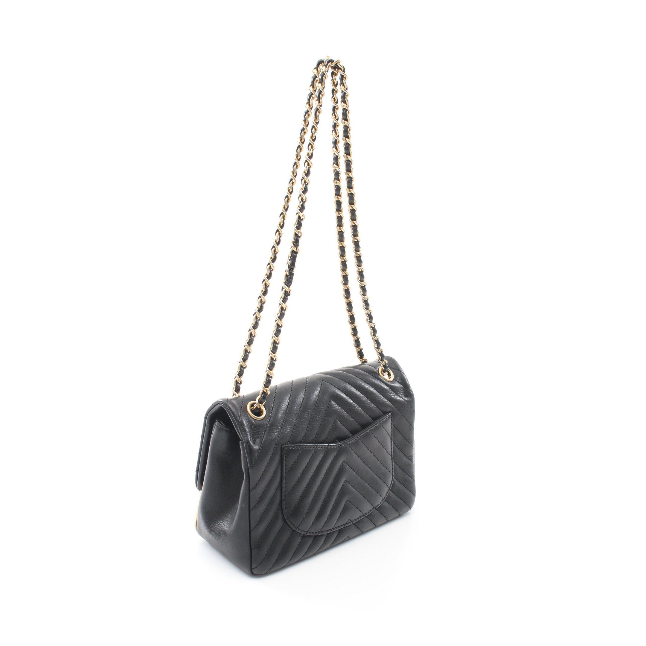 Chanel Chanel V-Stitch Double Chain Shoulder Bag Lambskin Black Gold Hardware Size ONE SIZE - 2 Thumbnail