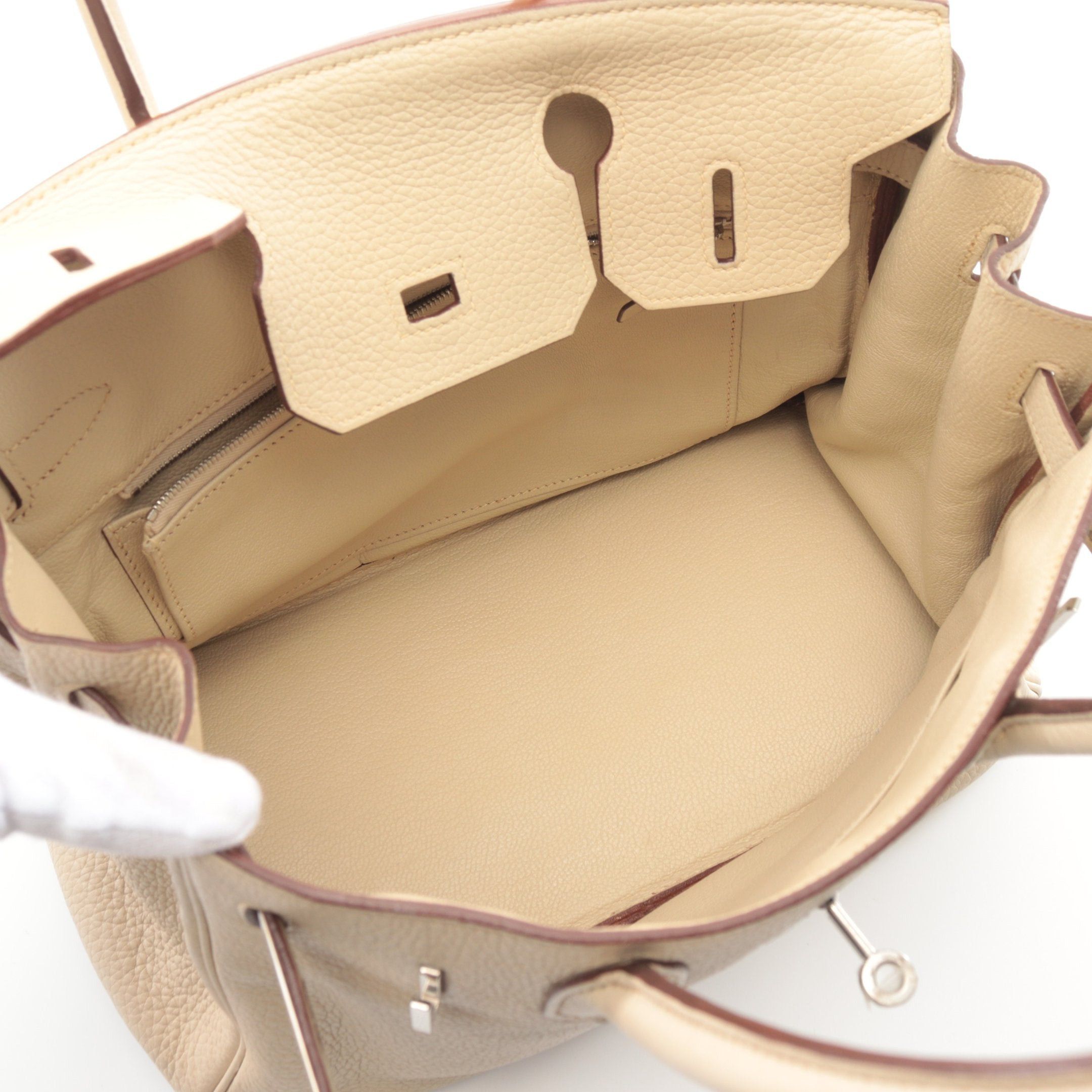 Hermes Hermes Birkin 30 Parshman Handbag Clemence Leather Ivory Silver Hardware Stamp Size ONE SIZE - 3 Thumbnail