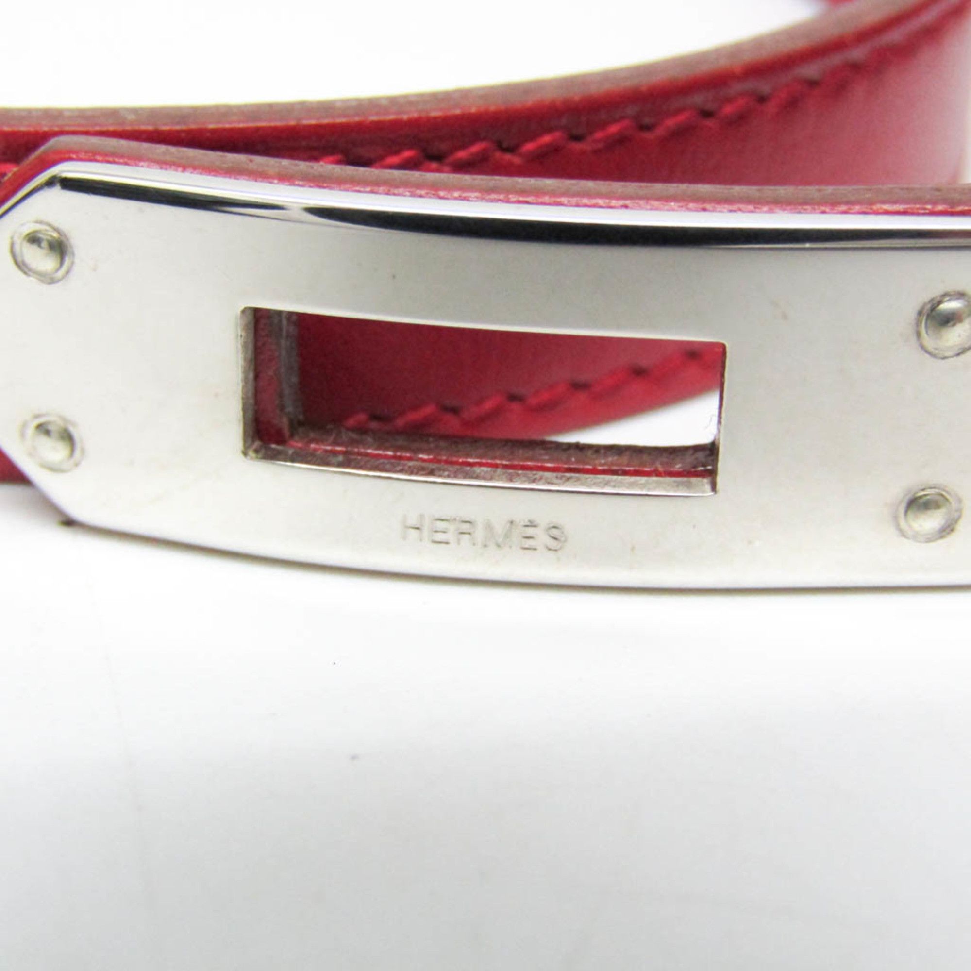 Hermes Hermes Kelly DOUBLE TOUR Leather,Metal Bangle Red Color,Silver Size ONE SIZE - 6 Thumbnail