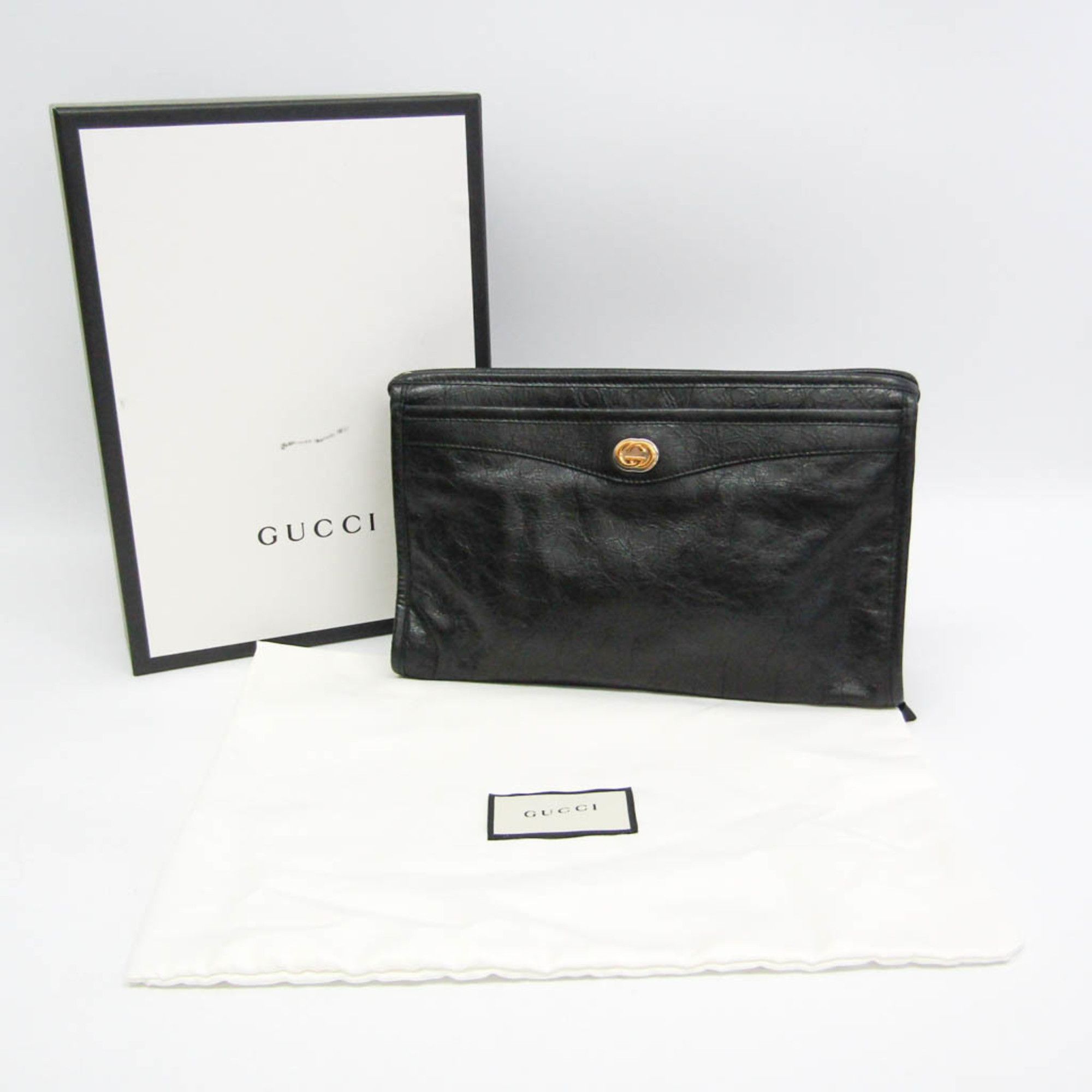 Gucci Gucci Interlocking 575991 Women,Men Leather Clutch Bag Black Size ONE SIZE - 4 Thumbnail