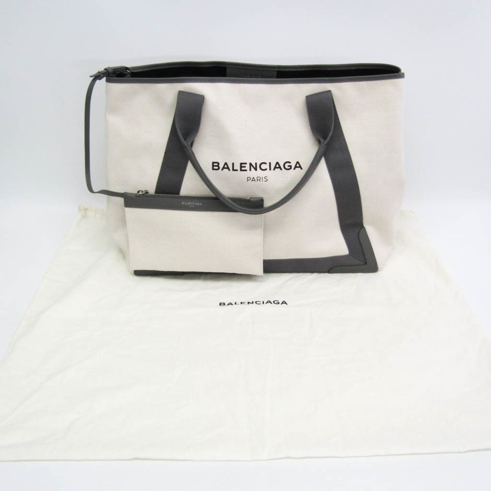 Balenciaga Balenciaga Navy Cabas M 339936 Women's Canvas,Leather Tote Bag Cream,Gray Size ONE SIZE - 4 Thumbnail