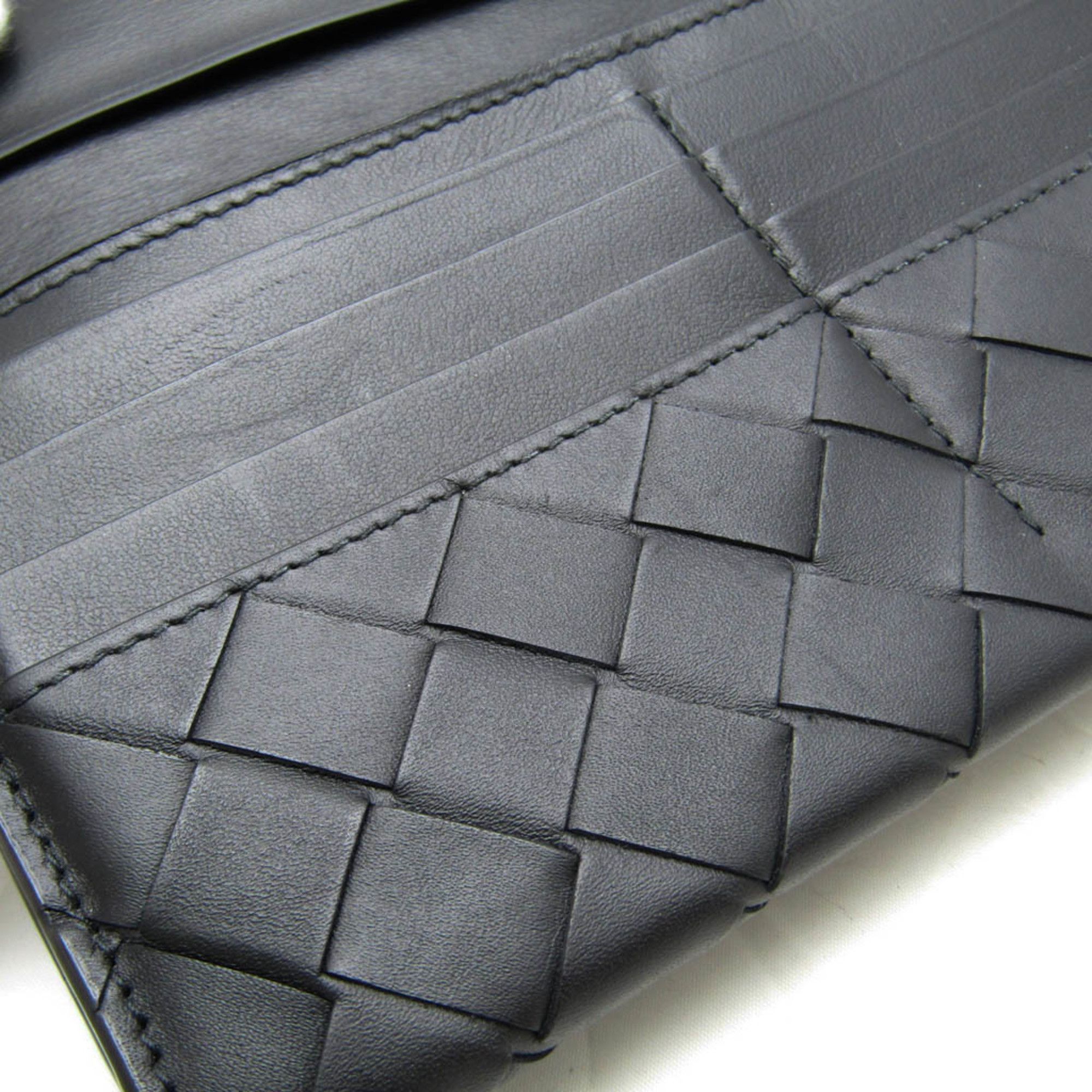 Bottega Veneta Intrecciato Men's Leather Long Wallet (bi-fold) Black