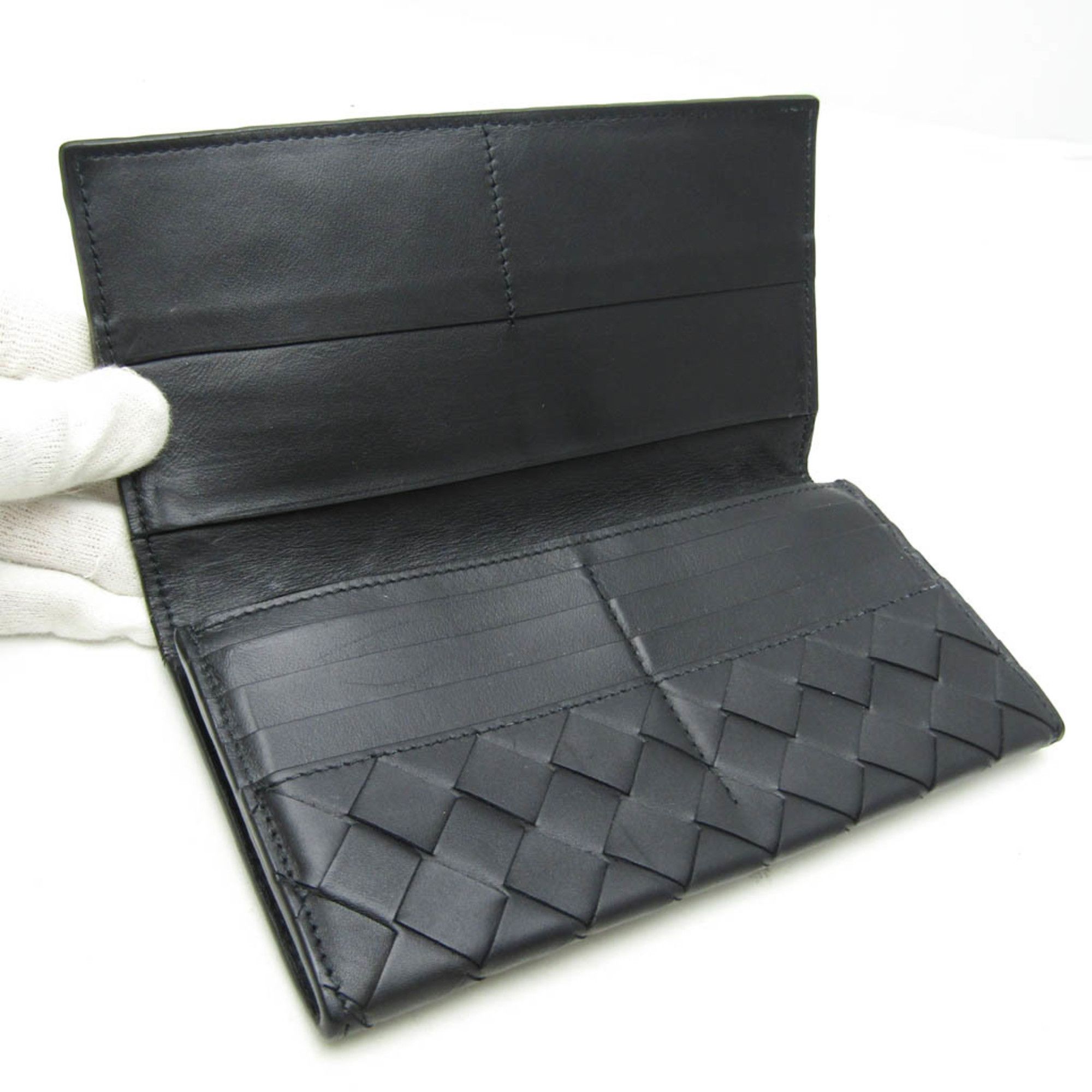 Bottega Veneta Intrecciato Men's Leather Long Wallet (bi-fold) Black