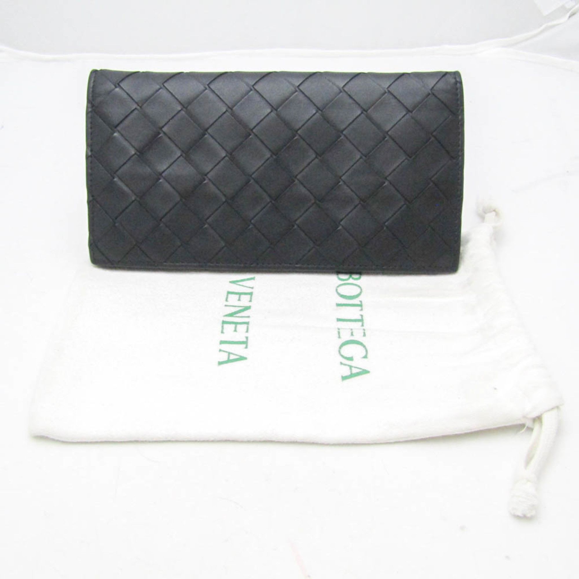Bottega Veneta Intrecciato Men's Leather Long Wallet (bi-fold) Black
