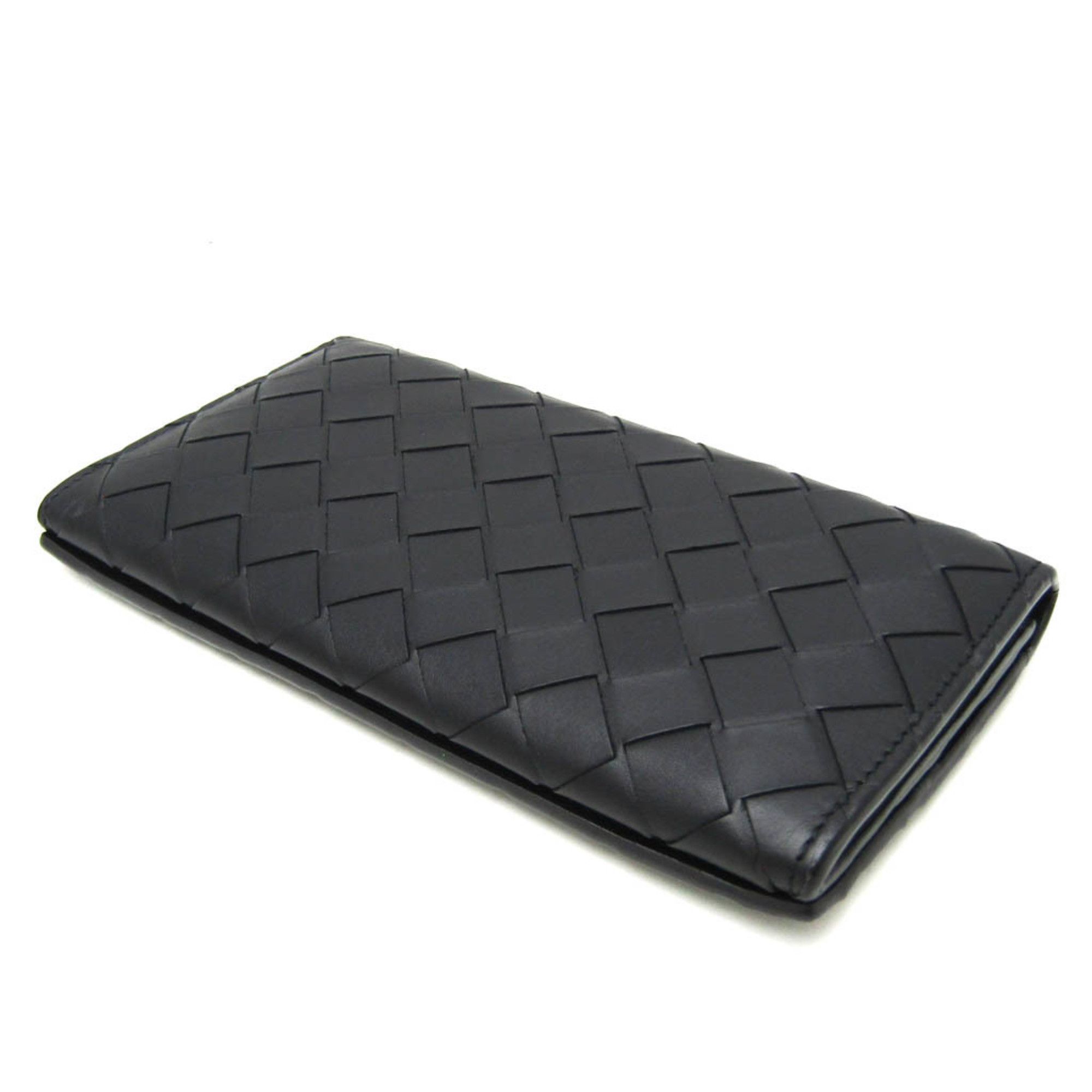 Bottega Veneta Intrecciato Men's Leather Long Wallet (bi-fold) Black