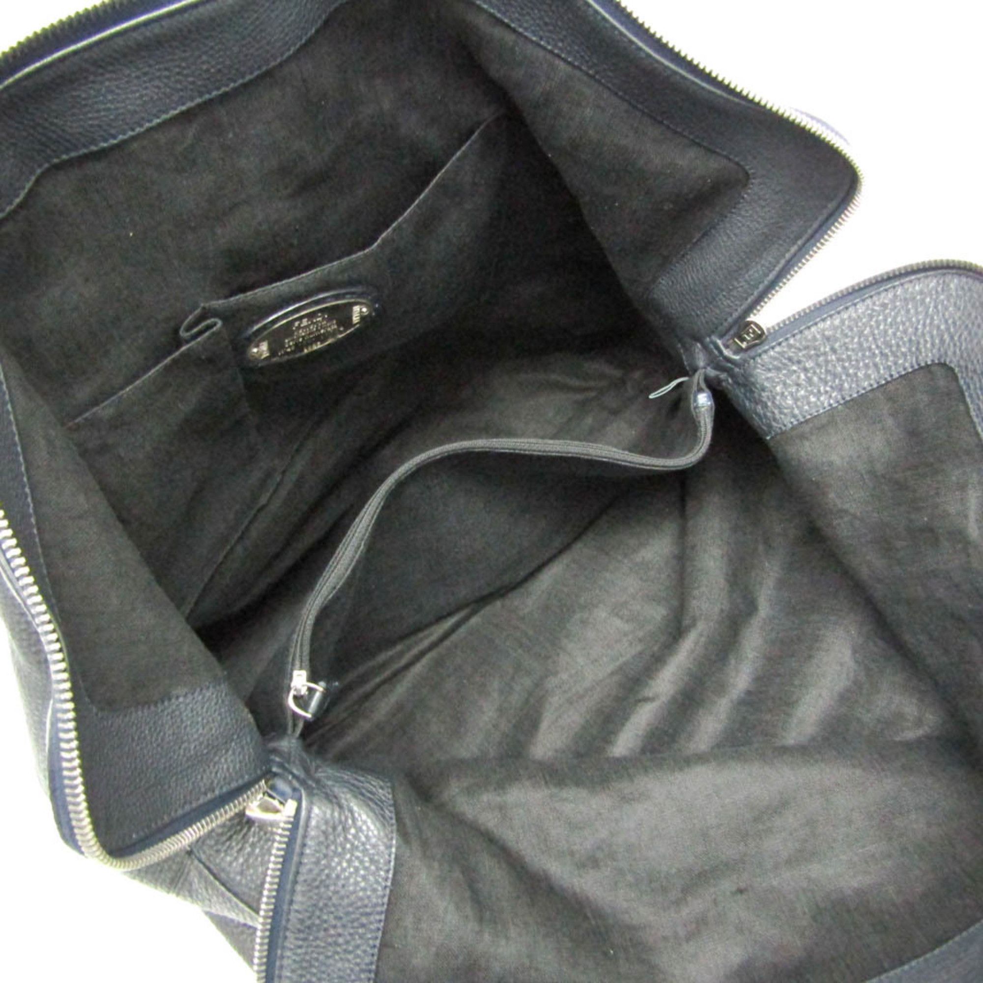 Fendi Selleria 7VA281 Men's Leather Boston Bag Black,Navy