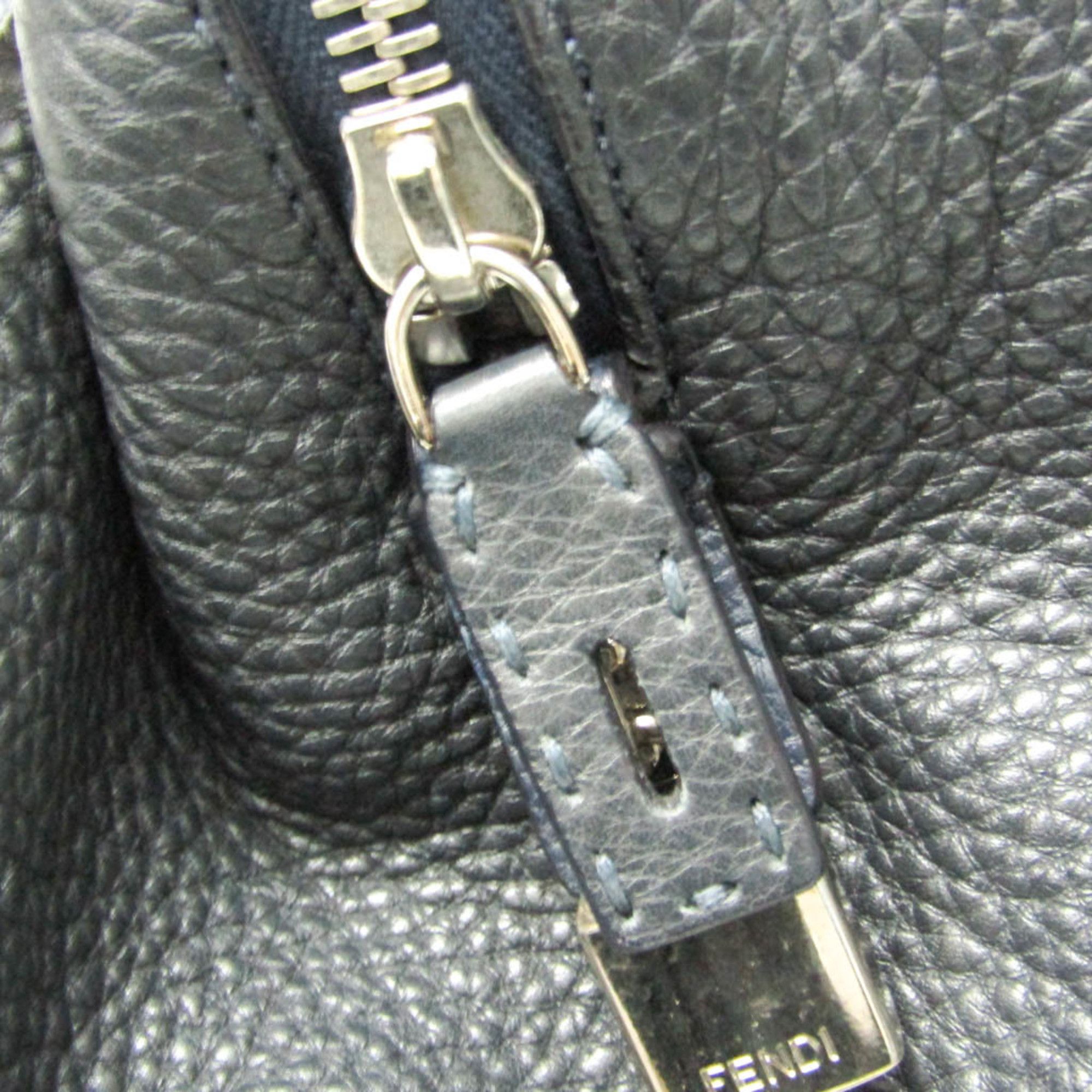 Fendi Selleria 7VA281 Men's Leather Boston Bag Black,Navy