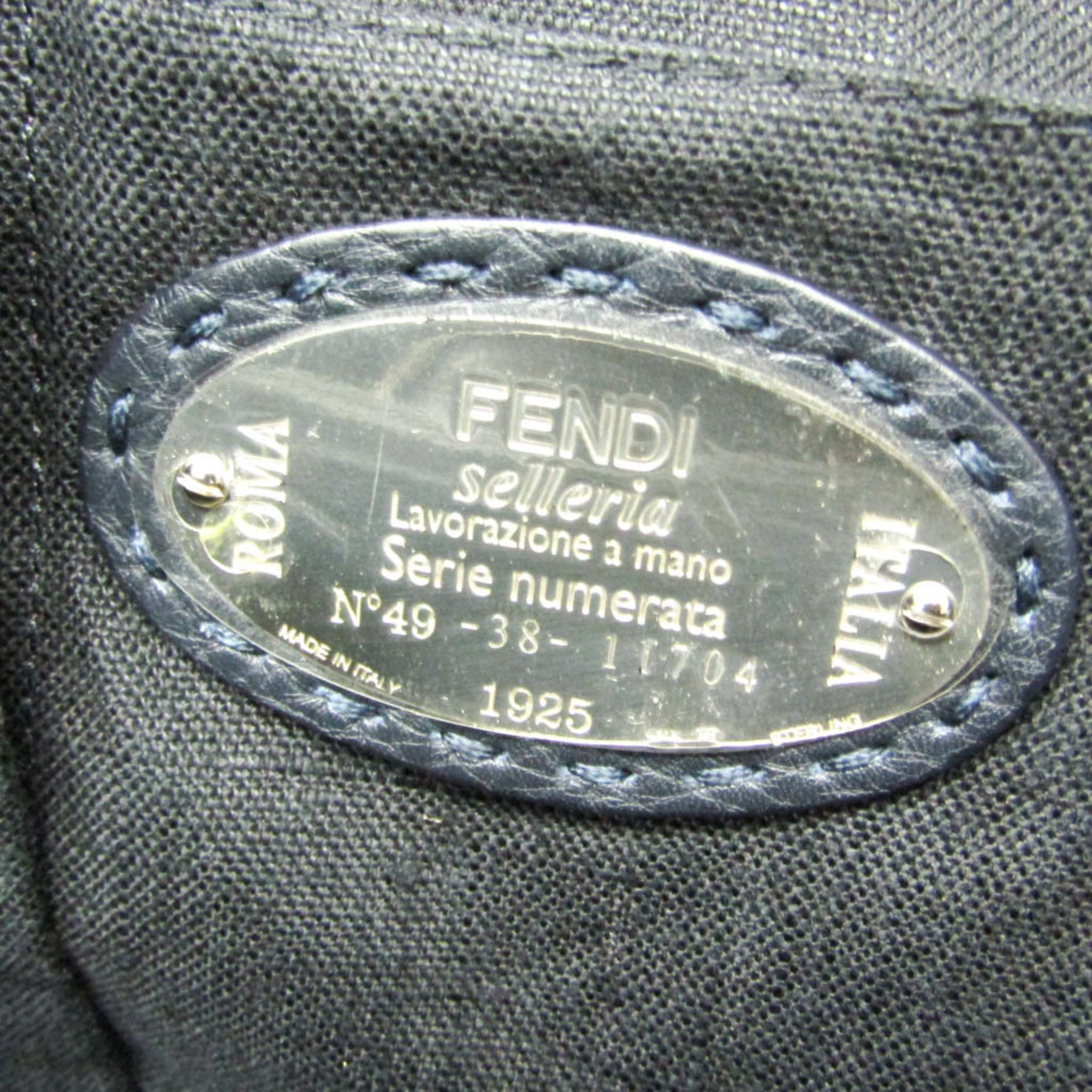 Fendi Selleria 7VA281 Men's Leather Boston Bag Black,Navy