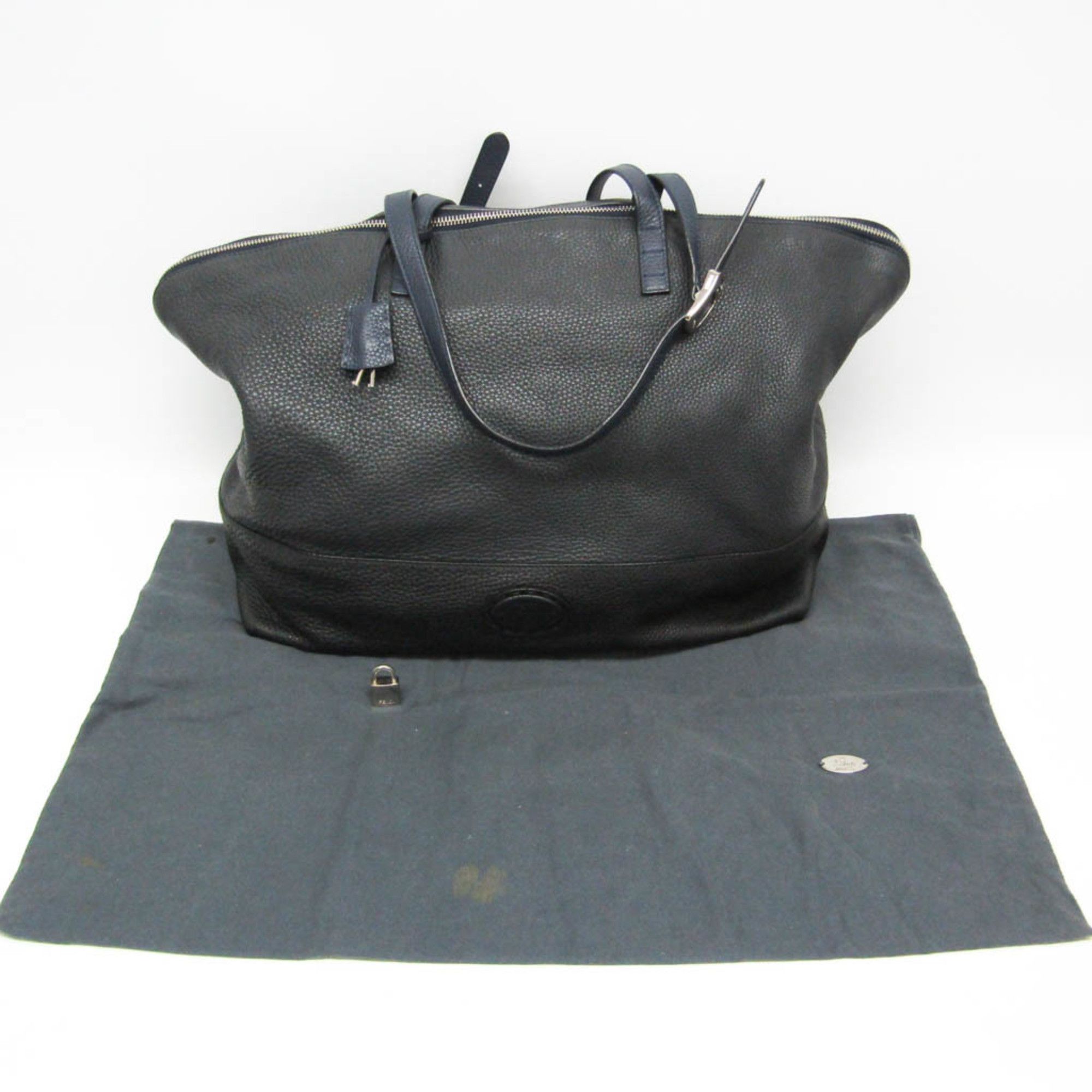 Fendi Selleria 7VA281 Men's Leather Boston Bag Black,Navy