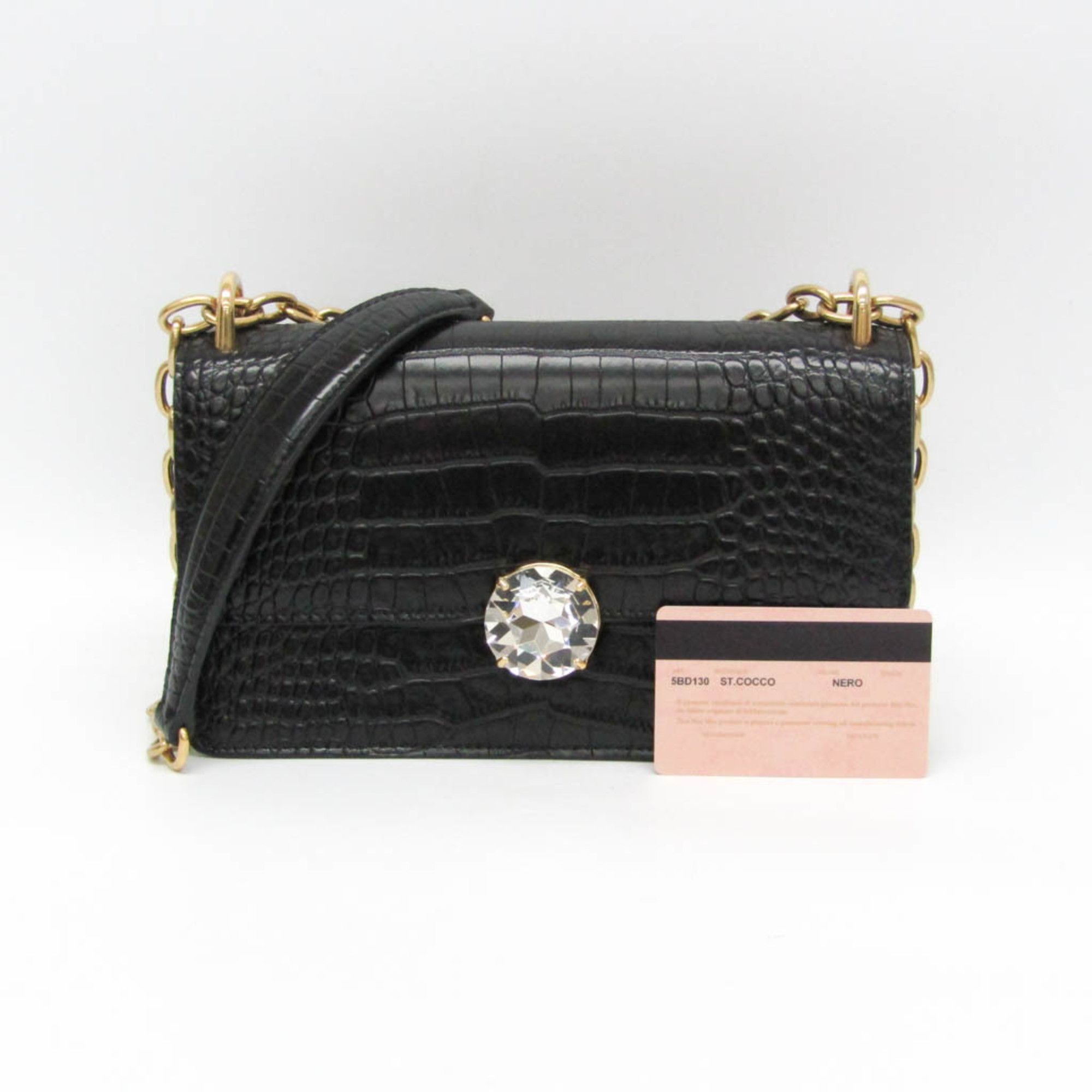 Miu Miu Miu Miu ST.COCCO Embossed Leather Chain Shoulder Bag 5BD130 Women's Leather Shoulder Bag Black Size ONE SIZE - 2 Thumbnail