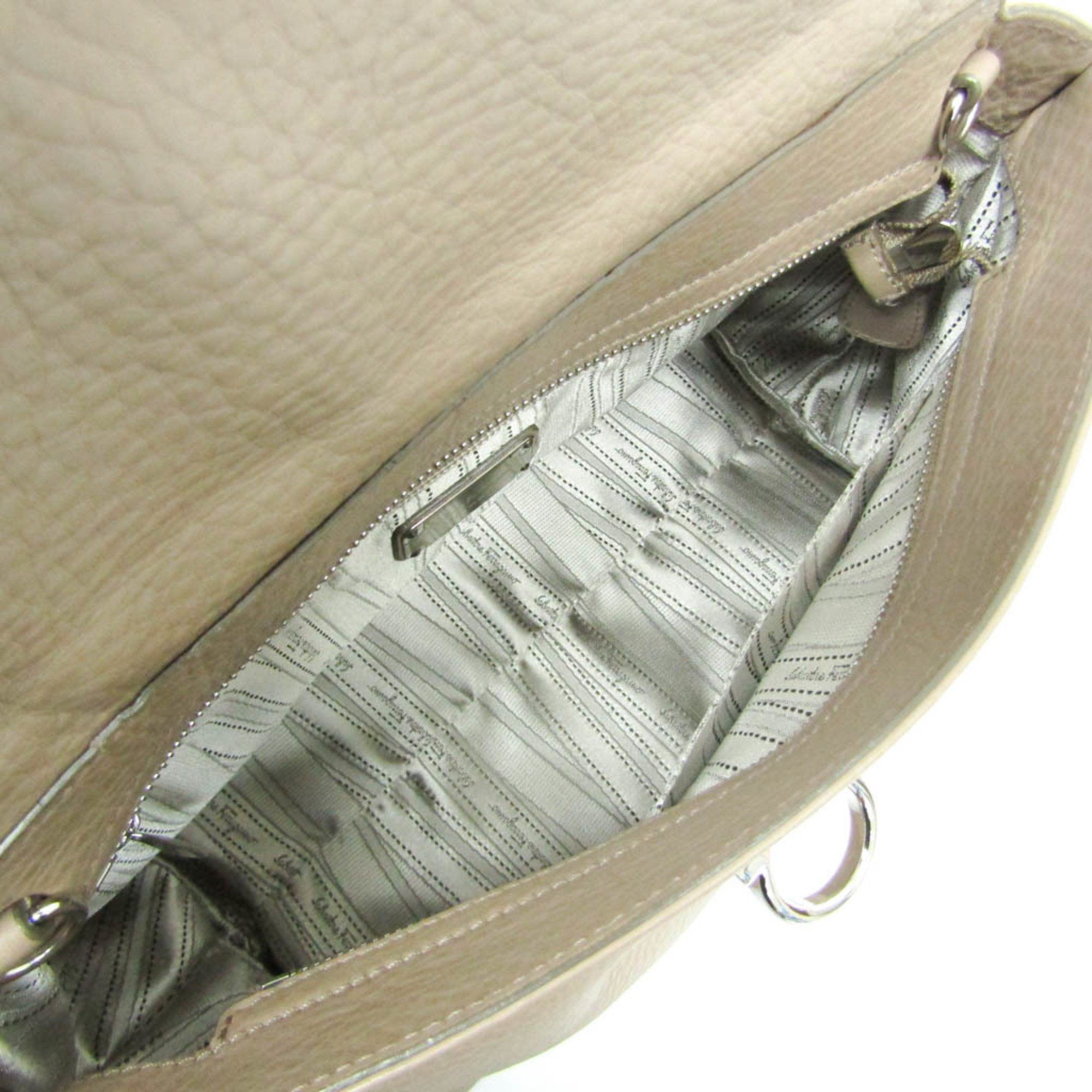 Salvatore Ferragamo Salvatore Ferragamo Gancini Medium Sophia BW-21 A896 Women's Leather Handbag,Shoulder Bag Pink Beige Size ONE SIZE - 3 Thumbnail