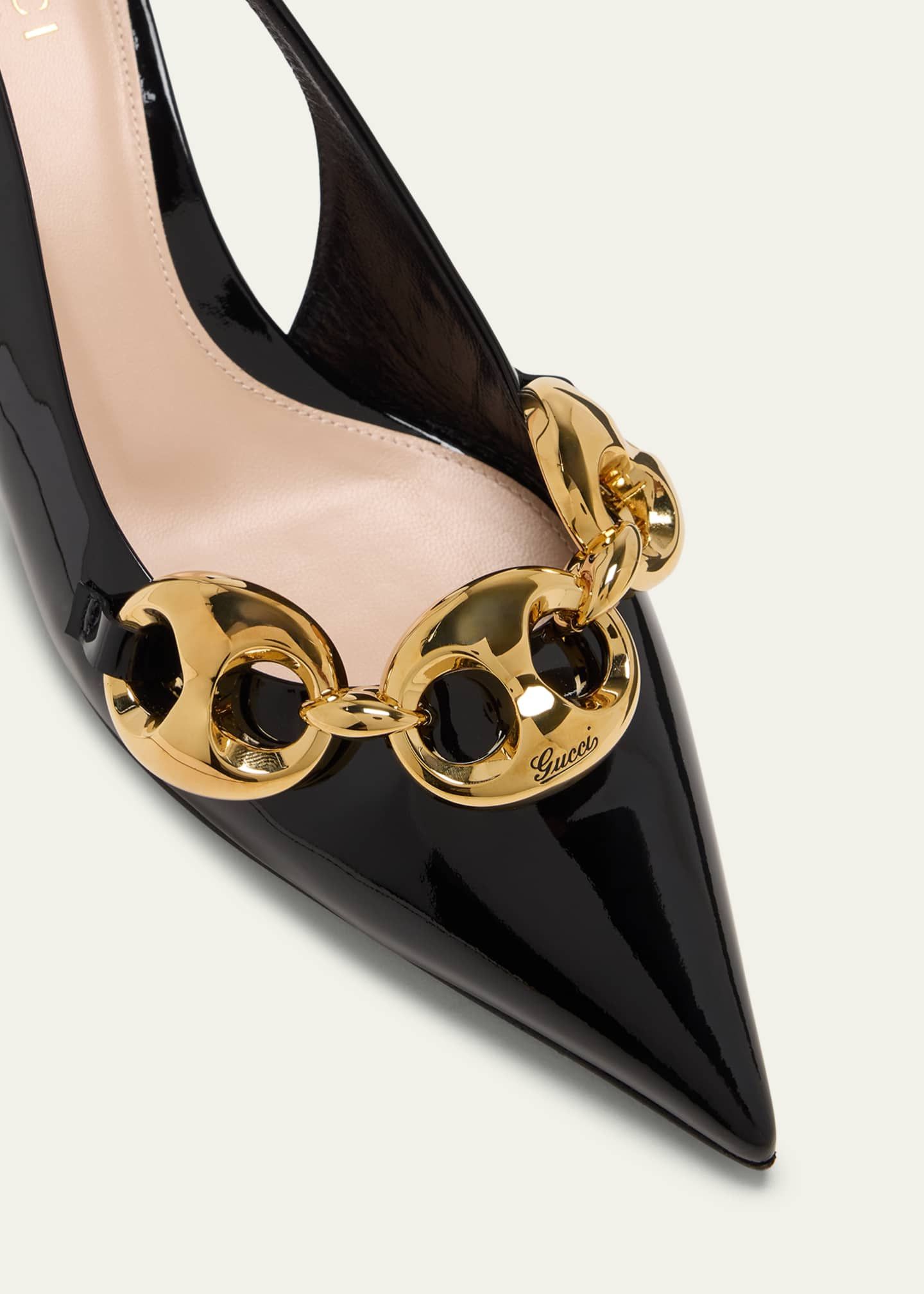 Gucci Gucci Marina Chain Patent Leather Slingback Pumps SIZE 39 Size ONE SIZE - 3 Thumbnail