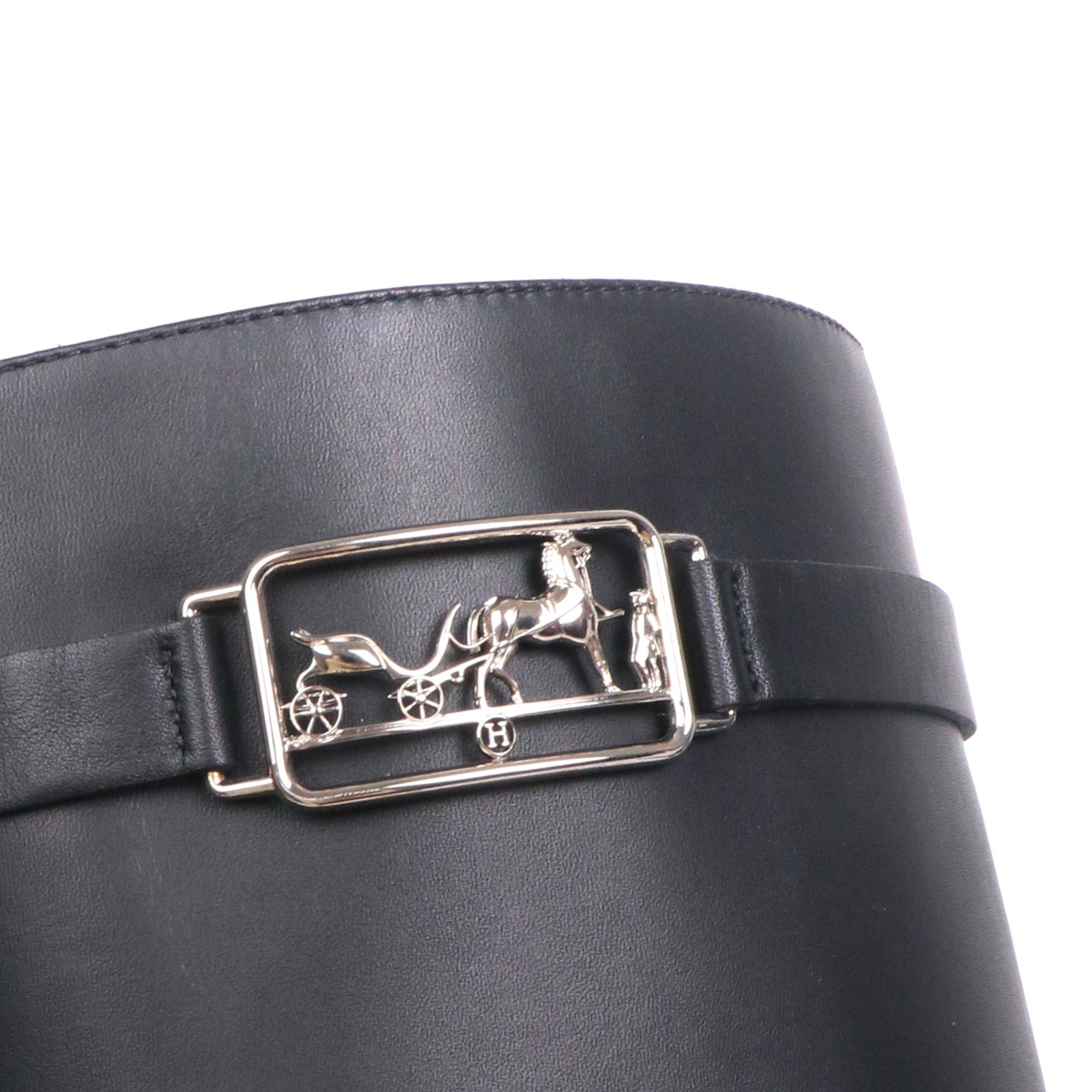 Hermes HERMÈS - Versailles Hermès heeled boots in black leather (T37) Size US 6 / IT 36 - 3 Thumbnail
